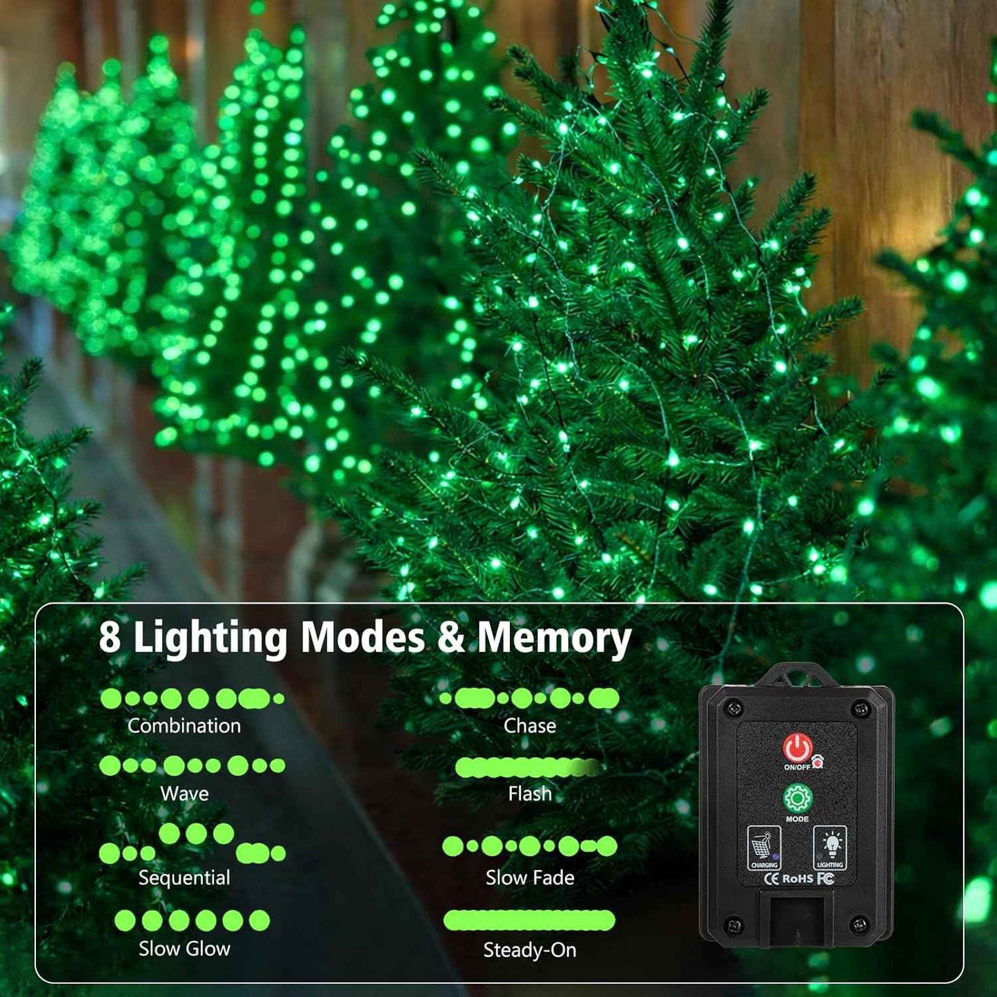 4 Pack Green Solar Fairy Lights Outdoor, 131ft 400 Led Solar String Lights Outdoor Waterproof with 8 Modes, Green Wire Twinkle Lights for Outside Christmas Garden Party Decorations