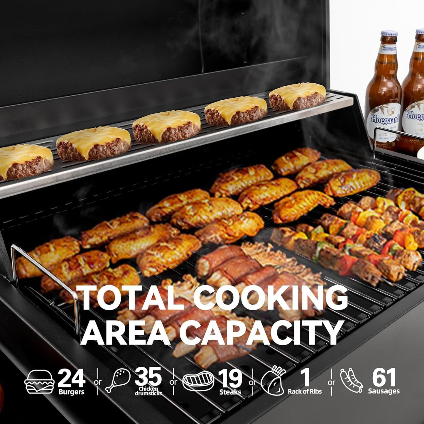 24-Inch Charcoal Grill with Foldable Side Tables, Movable BBQ Grill with 470 Sq. In. Cooking Area for Backyard, Patio and Parties, Black, CD1824EH-SC