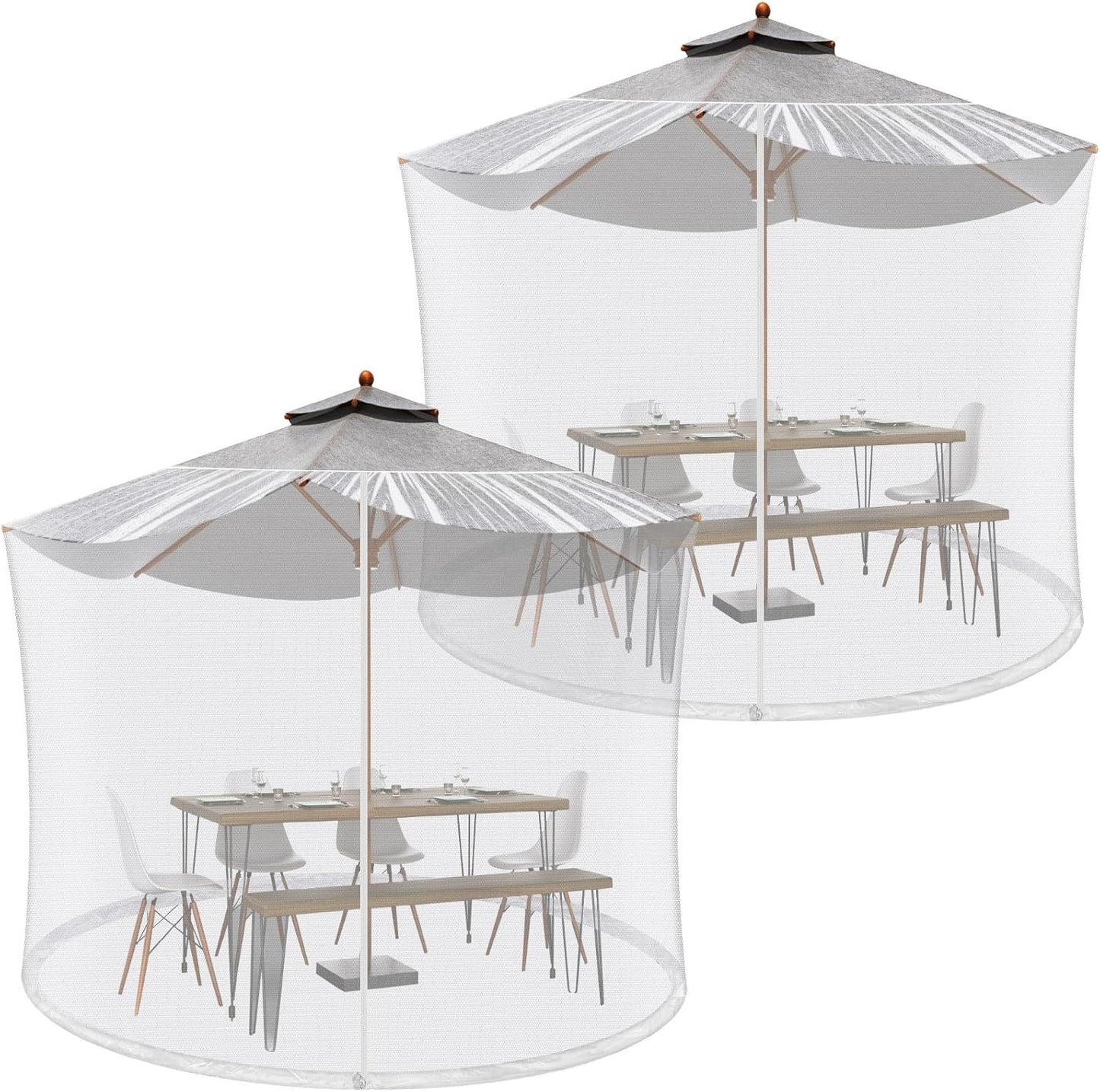 Windyun 2 Pcs 7 to 10 ft Patio Umbrella Mosquito Netting with Double Zipper Door, Screen Universal Hanging Mosquito Net for Patio Polyester Mesh Umbrella Screen for Outdoor and Patio Tables(White)