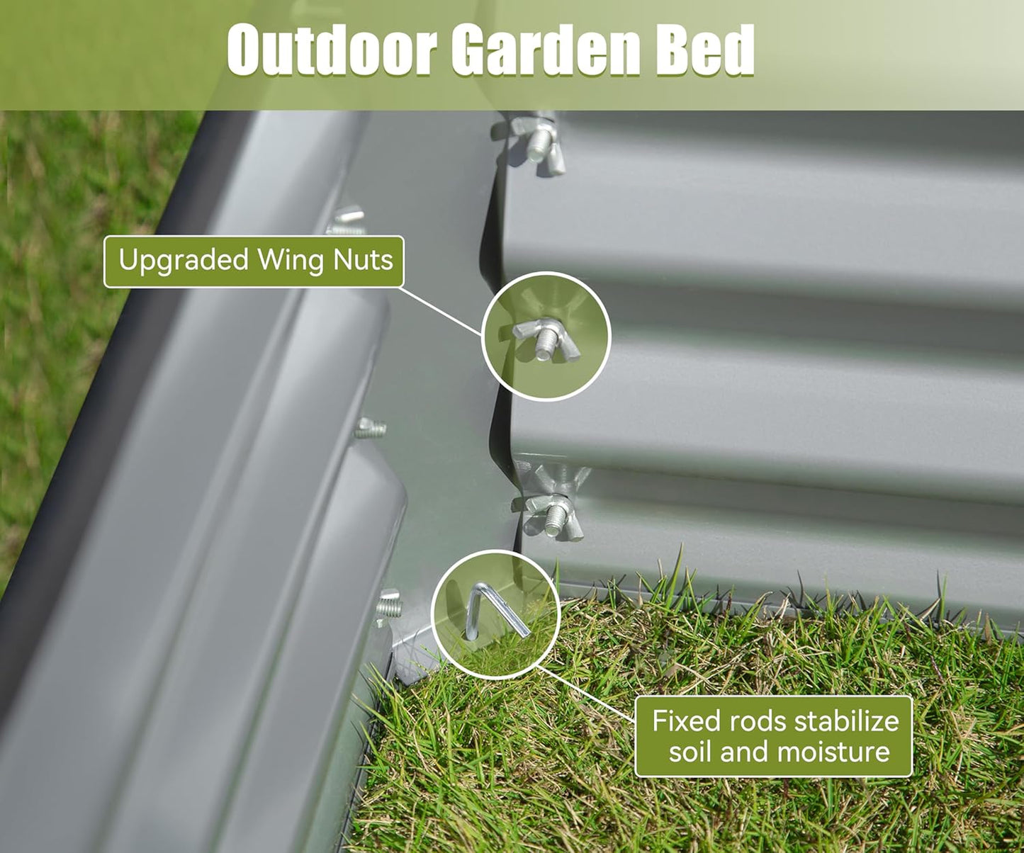 Domi Galvanized Raised Garden Bed, Outdoor Planter Garden Boxes Large Metal Planter Box for Gardening Vegetables Fruits Flowers, Silvery (6x3x1.5ft)