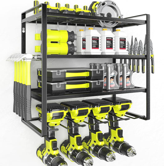 KAFAHOM Power Tool Organizer, Garage Tool Organizers and Storage,Drill Holder Wall Mount, Storage Rack for Cordless Drill, Heavy Duty Tool shelf with Screwdriver Holder/Pliers Holder/Hammer Holder