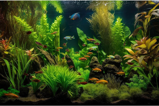 Aquarium Background Tropical Freshwater Colorful Fish Plants Fish Tank Background Tranquil Under The Sea Aquatic Plants Cork Redwood Root Lush Green Moss Reptile Tank Terrarium Background 36x24in