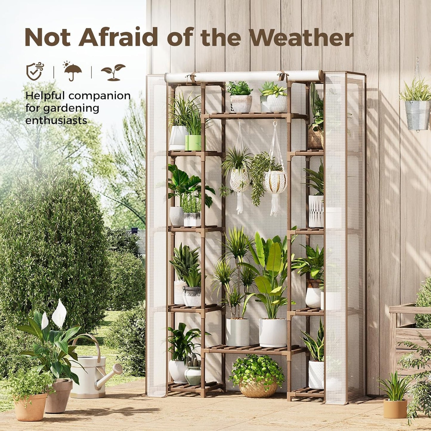 Bamworld Greenhouse Indoor Outdoor 62.2“ Tall Green House Cover Large Invernadero Tiered Stand for Multiple Display Wood Planter Holder for Living Room Garden Balcony Patio Decor