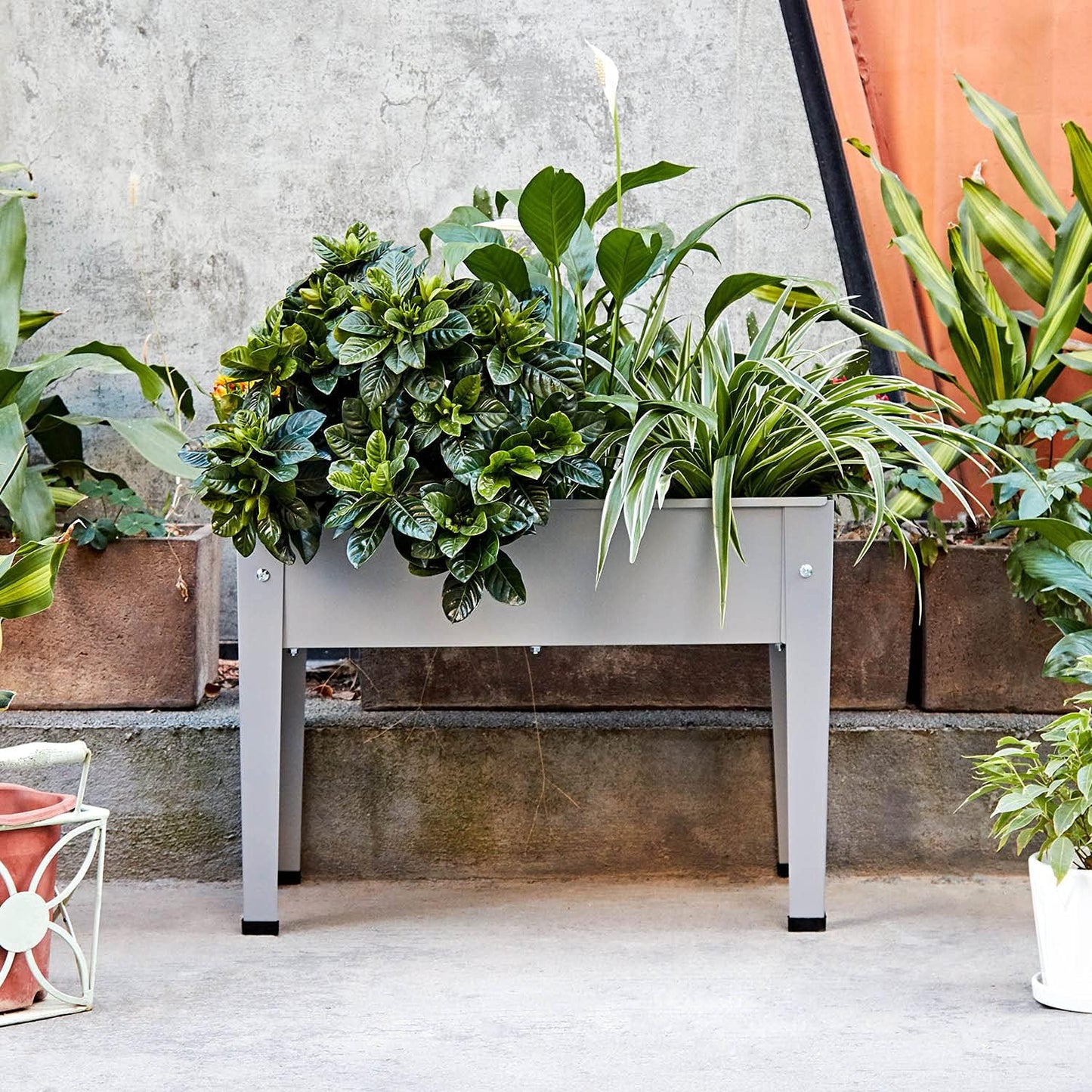 Metal Raised Garden Bed,Raised Planter Box with Legs,Herbs and Vegetables Planter Suitable for Outdoor Patio Deck and Porch (Mini Gray)