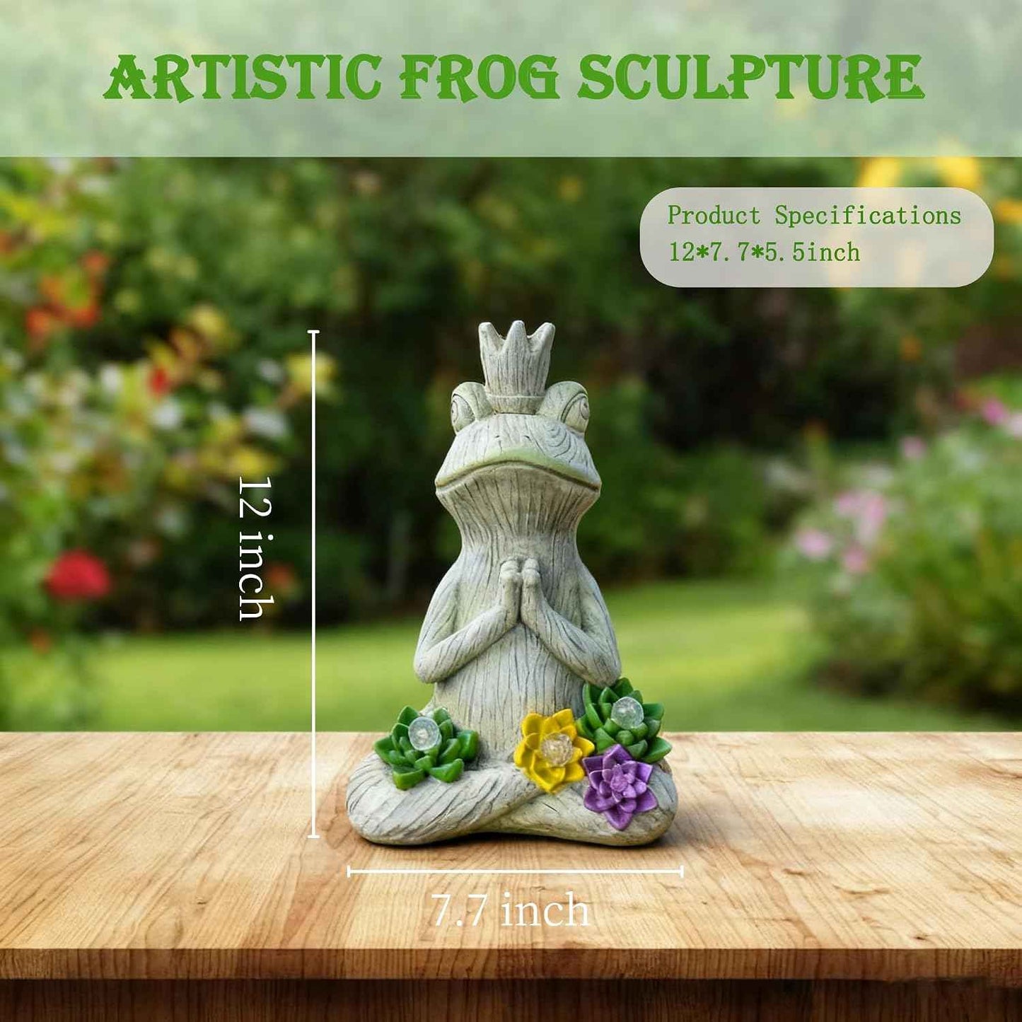 Large Garden Statue Yoga Frog Sustainable Eco-Friendly Solar Lights with LED Sustainability Sculpture Courtyard Balcony Home Decoration（12" Tall