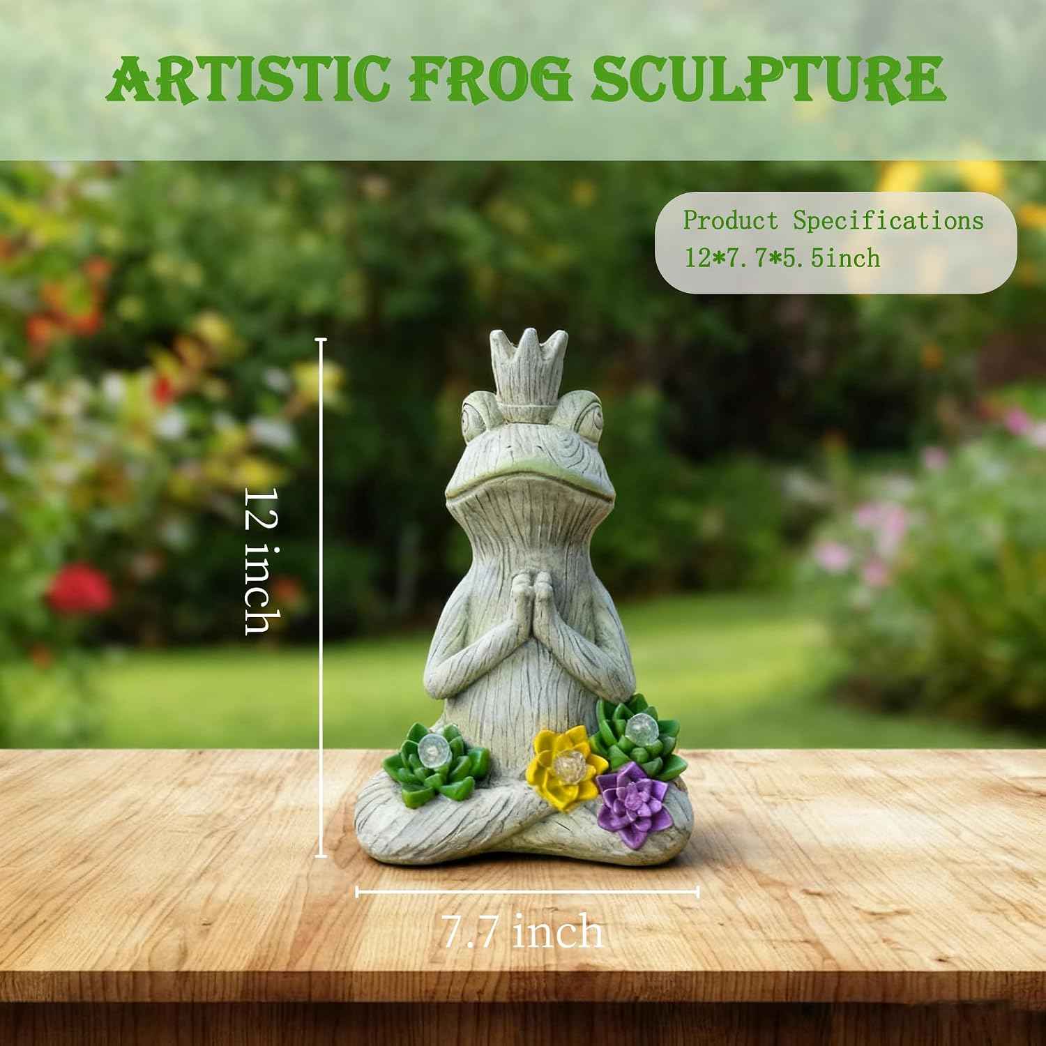 Large Garden Statue Yoga Frog Sustainable Eco-Friendly Solar Lights with LED Sustainability Sculpture Courtyard Balcony Home Decoration（12" Tall