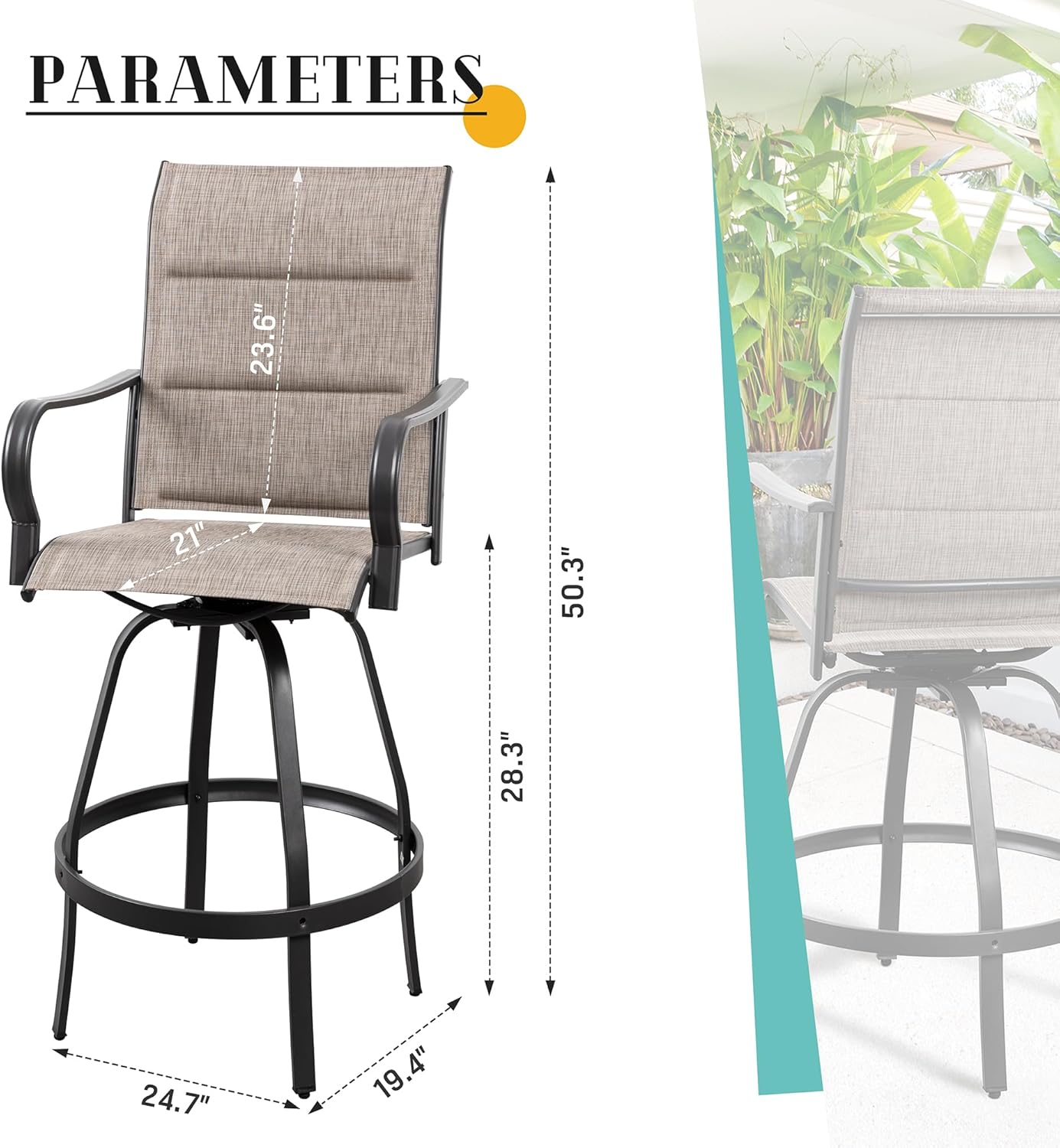 Vongrasig 6 Piece Outdoor Patio Swivel Bar Chairs, All Weather Padded Sling Textile High Top Bar Stools, Bistro Set for Backyard, Lawn Garden, Balcony, Gray