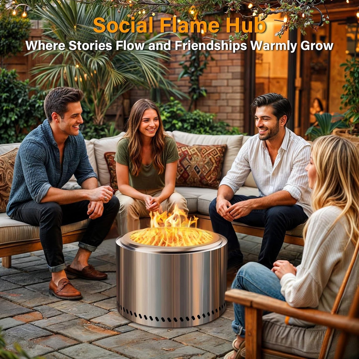 HGD 19.8" Smokeless Fire Pit Outdoor, Stainless Steel Wood Burning Firepit with Secondary Combustion, Backyard Patio Stove for Garden, BBQ & Bonfire