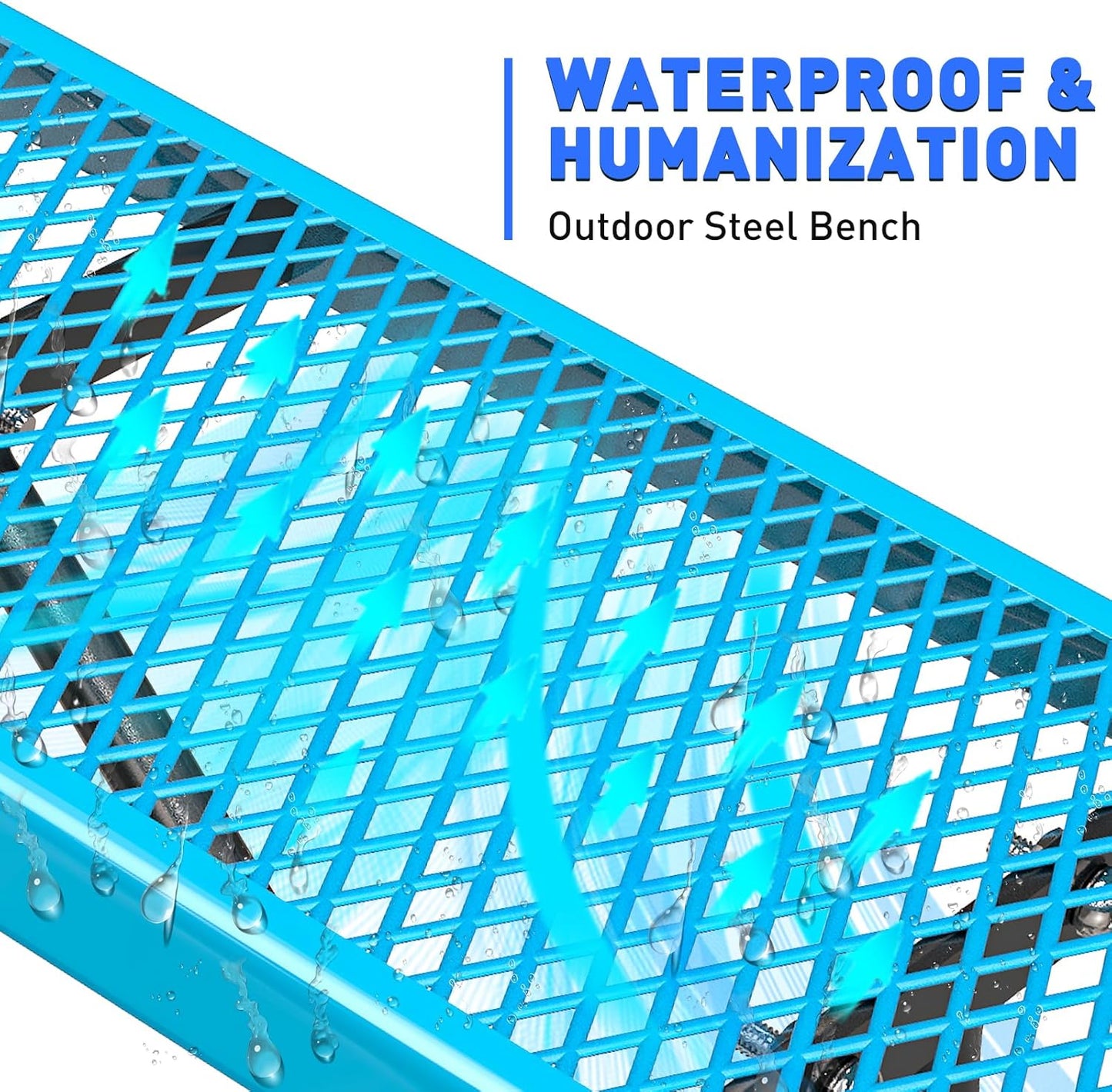 Thermoplastic Coated Iron Park Bench for Outside, Heavy Duty Metal Garden Bench, Expanded Commercial Grade Seating for Shopping Malls, Lawn Yard Porch Entryway (Blue Without Backrest, 48IN)