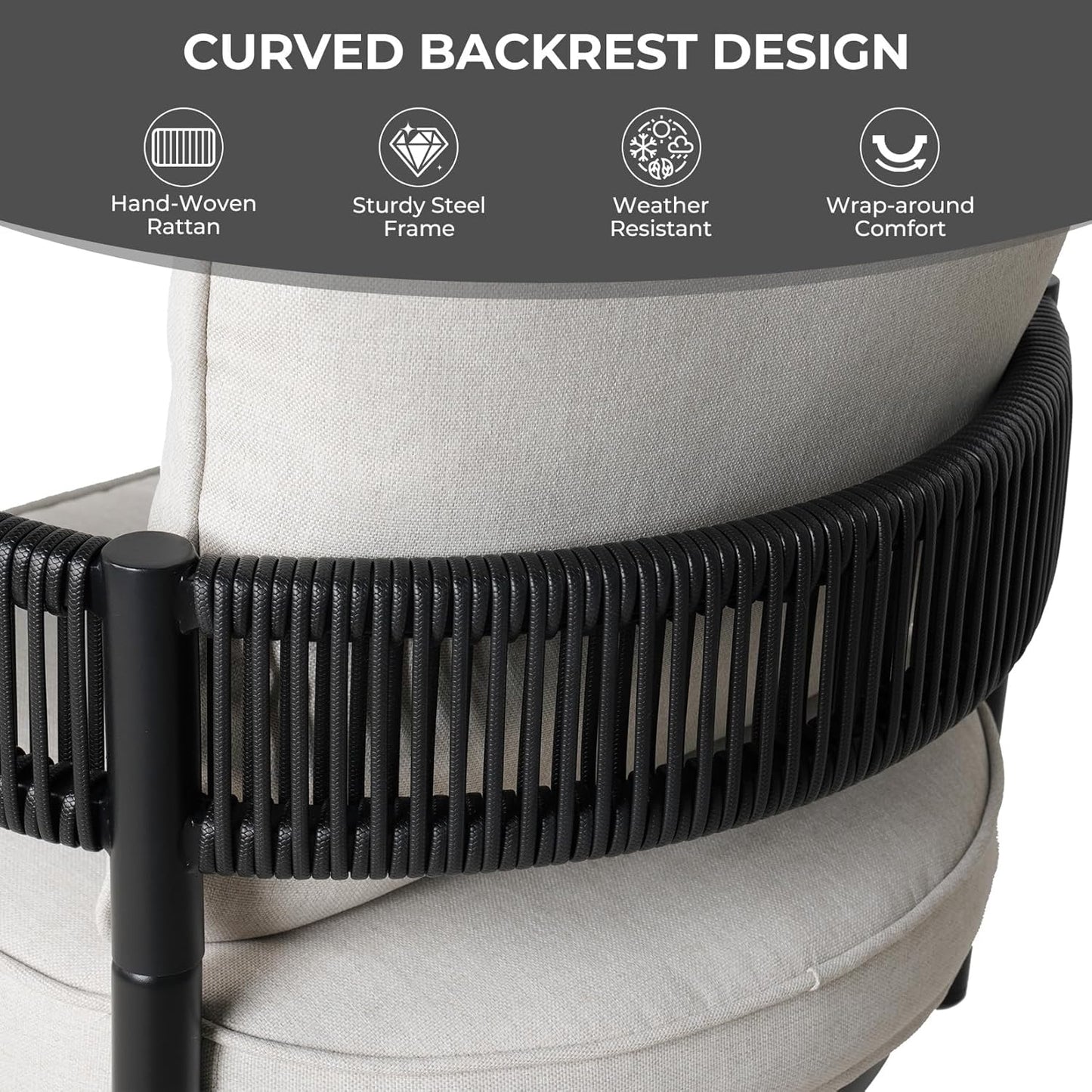 Grand patio Outdoor Swivel Bar Stools Set of 2, 26" Counter Height Swivel Chairs with Metal Frame, Curved Woven Wicker Backrest, Thickened Cushions for Patio, Deck, Balcony (Beige)