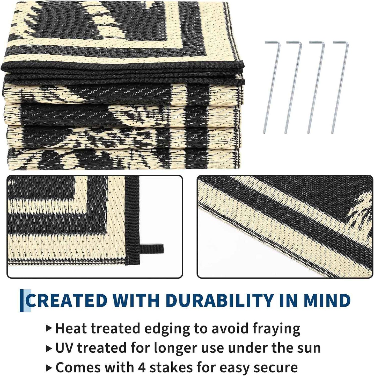 Garvee Outdoor Rug 9x12 Waterproof for Patios, Reversible Plastic Straw Rug, Tropical Leaf Indoor Outdoor Rugs, Large Area Rug for RV, Camping, Deck, Picnic Mat, Outside Carpet