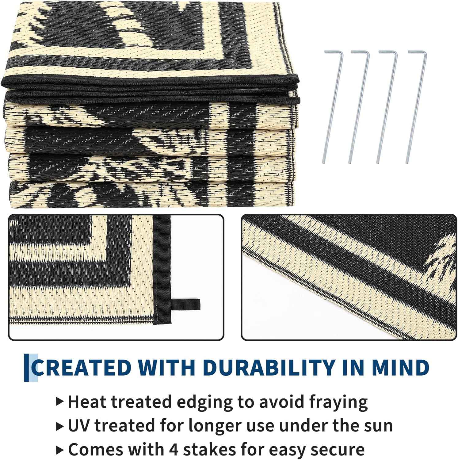 Garvee Outdoor Rug 9x12 Waterproof for Patios, Reversible Plastic Straw Rug, Tropical Leaf Indoor Outdoor Rugs, Large Area Rug for RV, Camping, Deck, Picnic Mat, Outside Carpet