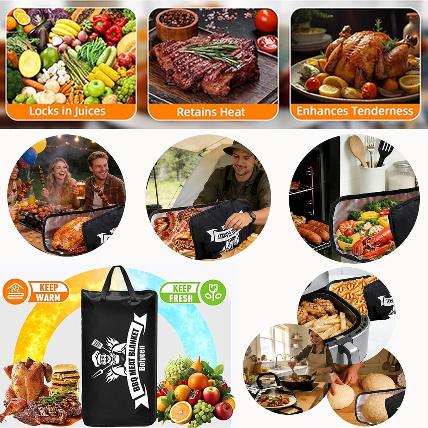 Upgraded BBQ Blanket for Resting Meat - Air Fryer Kitchen Camping Baking Party Essential -Smoker Accessories Brisket Blanket - Insulated Meat Resting Bag with Wide Mouth for Steak/ Pork Shoulder/ Turkey - Birthday Anniversary BBQ Accessories Grilling G...