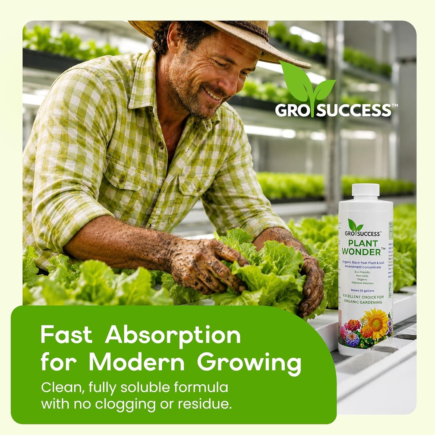 Organic Plant Fertilizer Liquid Concentrate – Plant Food for Indoor & Outdoor Plants, Vegetables & Lawn – Soil Booster with Humic & Fulvic Acid – 16 oz – GroSuccess PlantWonder
