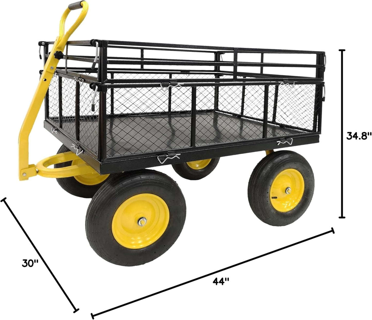 Heavy-Duty Steel Wagon Garden Cart – 1400 lbs Capacity, Removable Mesh Sides, 16" Tires, 2-in-1 Handle – Perfect for Garden, Farm, Yard, Black