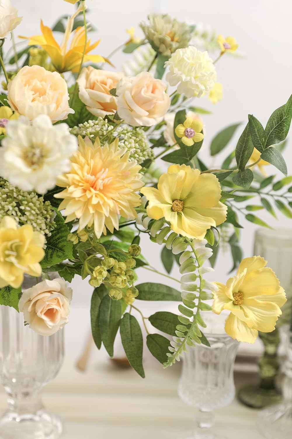 YYHUAWU Fake Flower Heads Mini Yellow Artificial Flower Faux Dahlia Rose Flowers Multicolor Silk Daisy Flower Heads for Craft Garland Wedding Bridal Baby Shower Home Party Decoration DIY Cake Decor