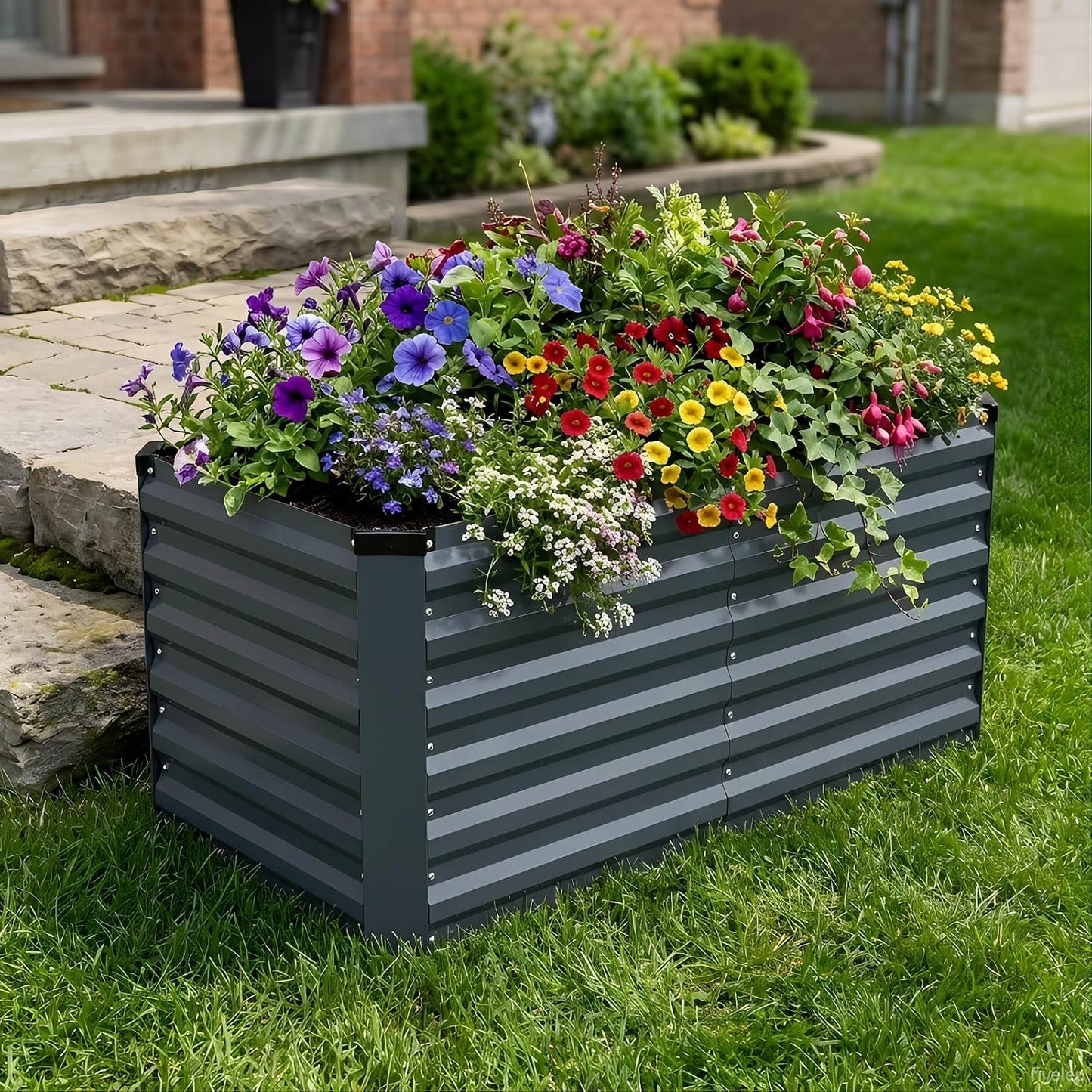 Galvanized Raised Garden Bed 4x2x2ft, Raised Beds for Gardening, Reinforced Support Bars & Safety Edges for Vegetables, Flowers, Herbs, Gray (Grey, 4x2x2FT)