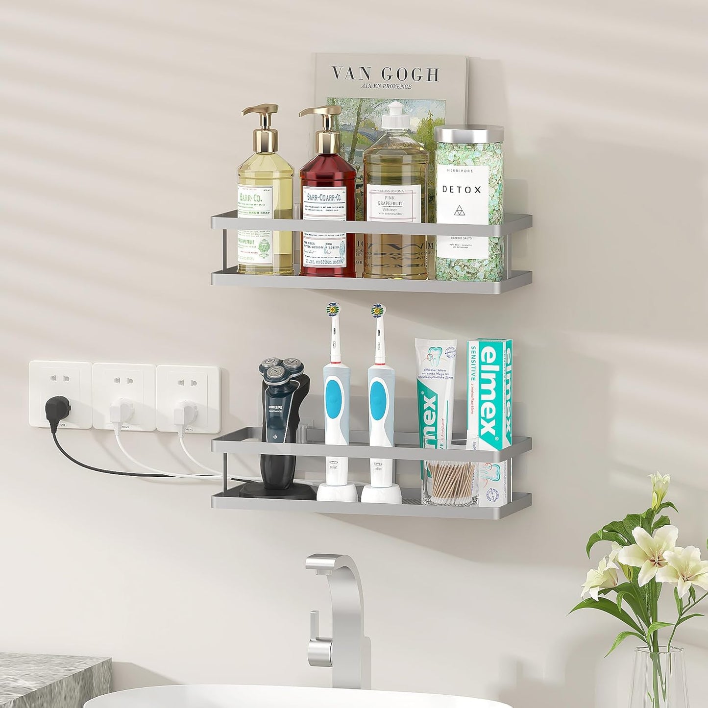 PUSDON Metal Wall Hanging Basket 2 Packs DIY Suitable for Multiple Scenes - Middle Silver Grey Guardrail