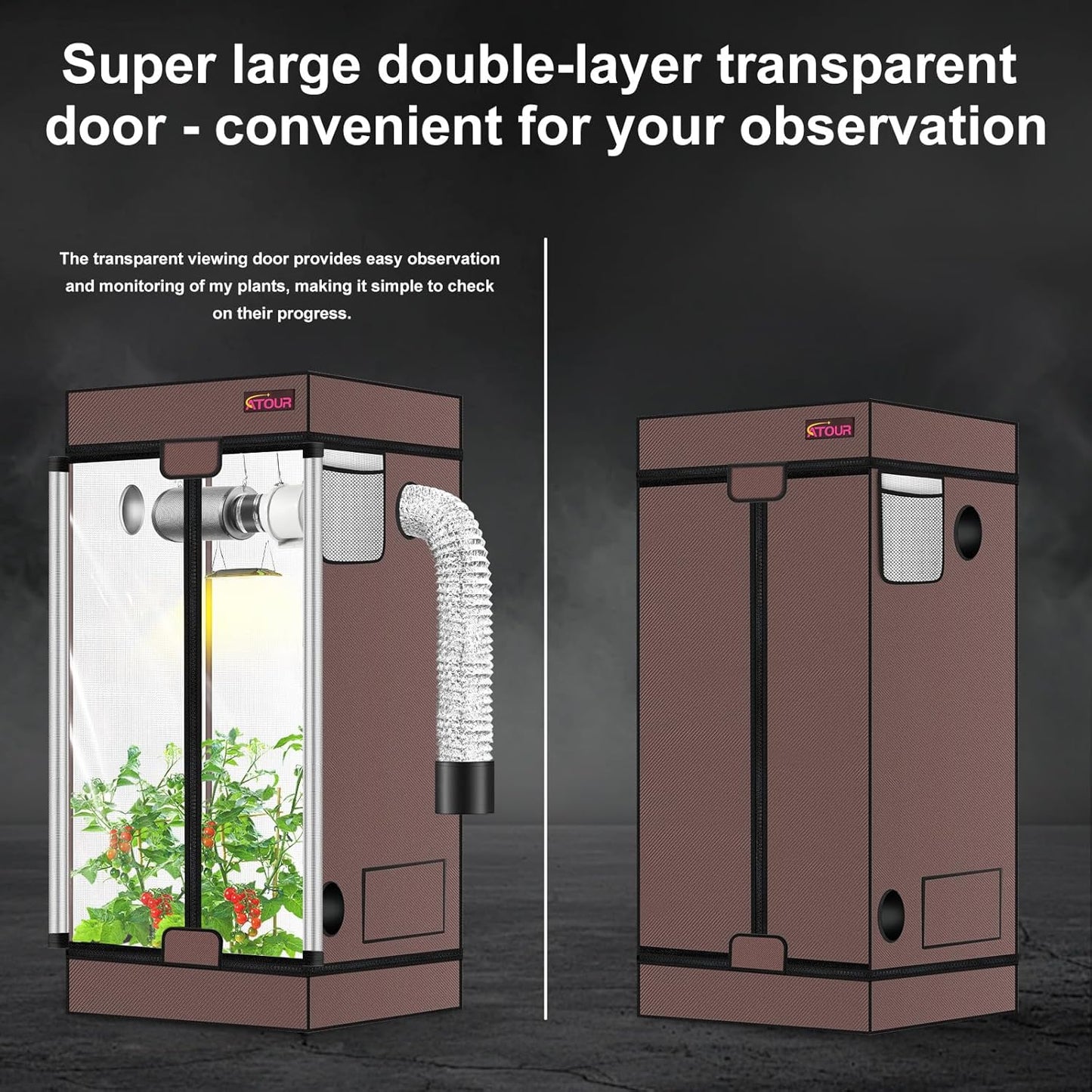 ATOUR 4x2 Grow Tent, 48"x24"x60''High Reflective Mylar 1680D Hydroponic Grow Tents, Waterproof Grow Tent with Double Cleart Observation Door and Floor Tray, for Indoor Plant Growing