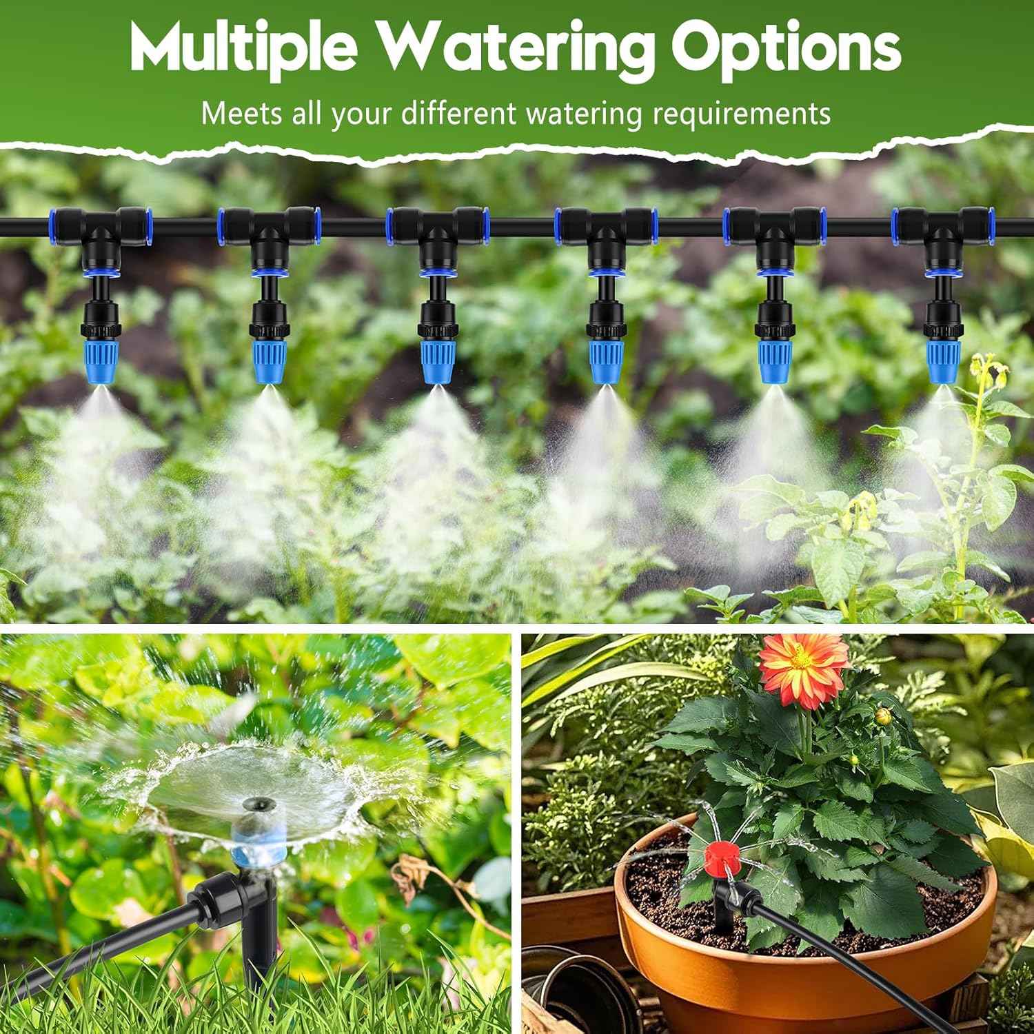 240FT Drip Irrigation System Kit Quick-Connect, Automatic Garden Watering System for Raised Garden Beds, Greenhouse, Yard, Lawn, Plant with 1/2 inch Hose 1/4 inch Distribution Tubing and Accessories