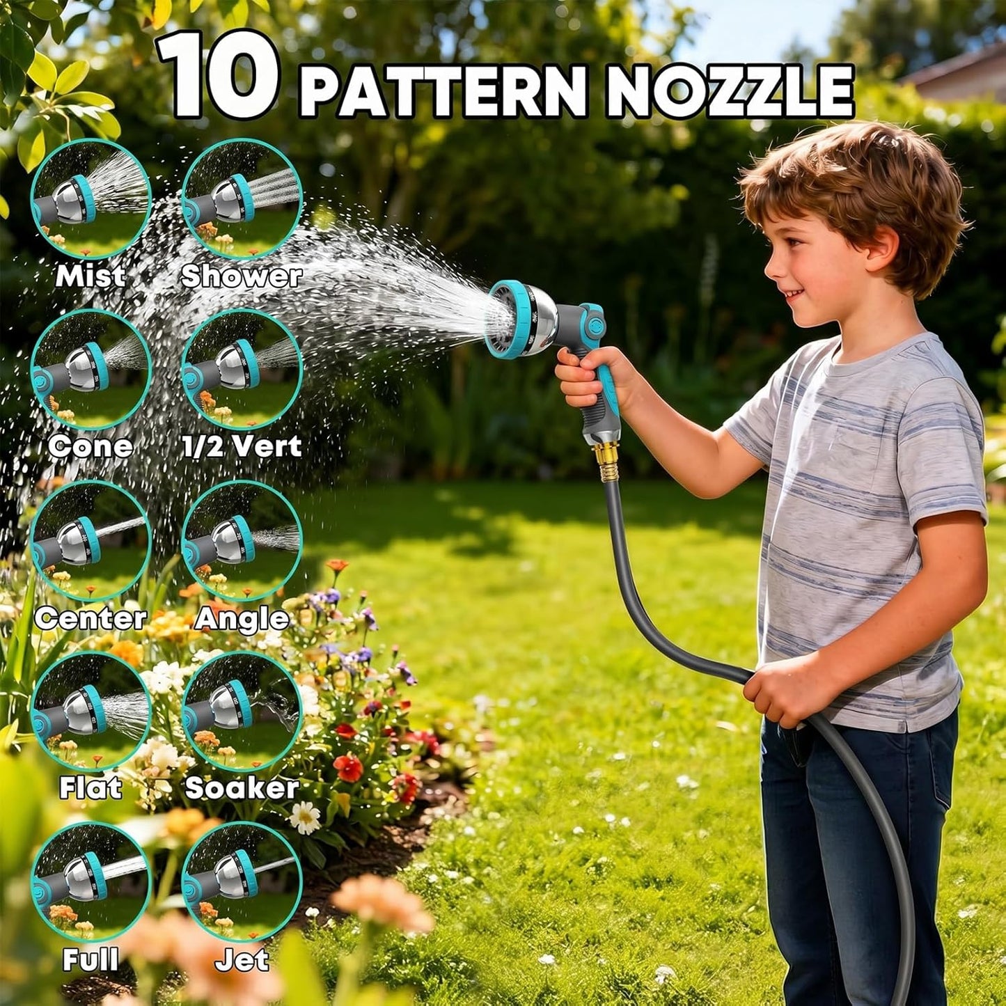 1/2" 160FT Retractable Garden Hose Reel - POXURIO Heavy Duty Automatic Wall Mounted Hose Reel Upgraded UV Resistant, 3/4" Brass Fitting, 10 Pattern Nozzle, 180° Swivel&Any Length Lock Slow Retraction