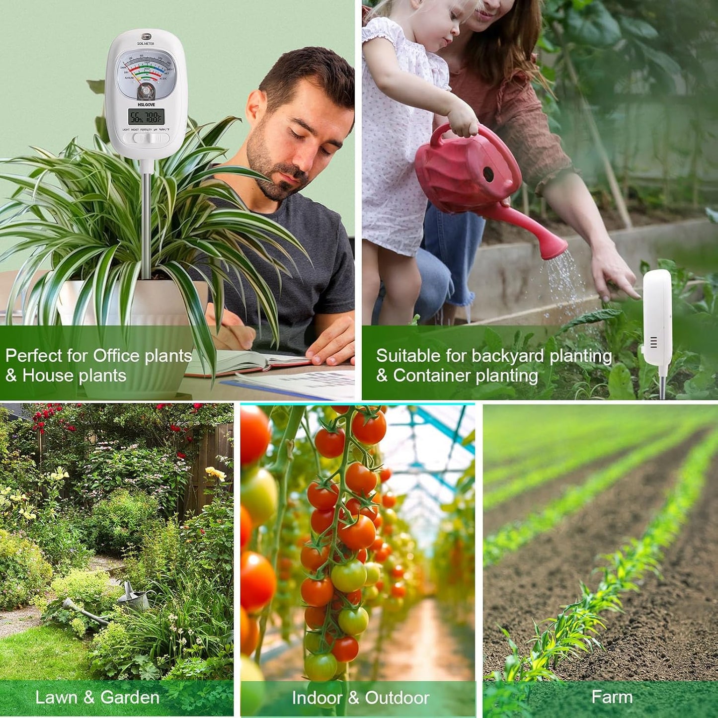 HSLGOVE Soil Test Kit, 7-in-One Soil Moisture Meter/Soil PH Meter/Fertility, Dual Screen Soil Tester w/Digital Soil Temp/Air Temp&Humidity for Plants Gardening,Lawn,Farm Indoor&Outdoor-Lvory White