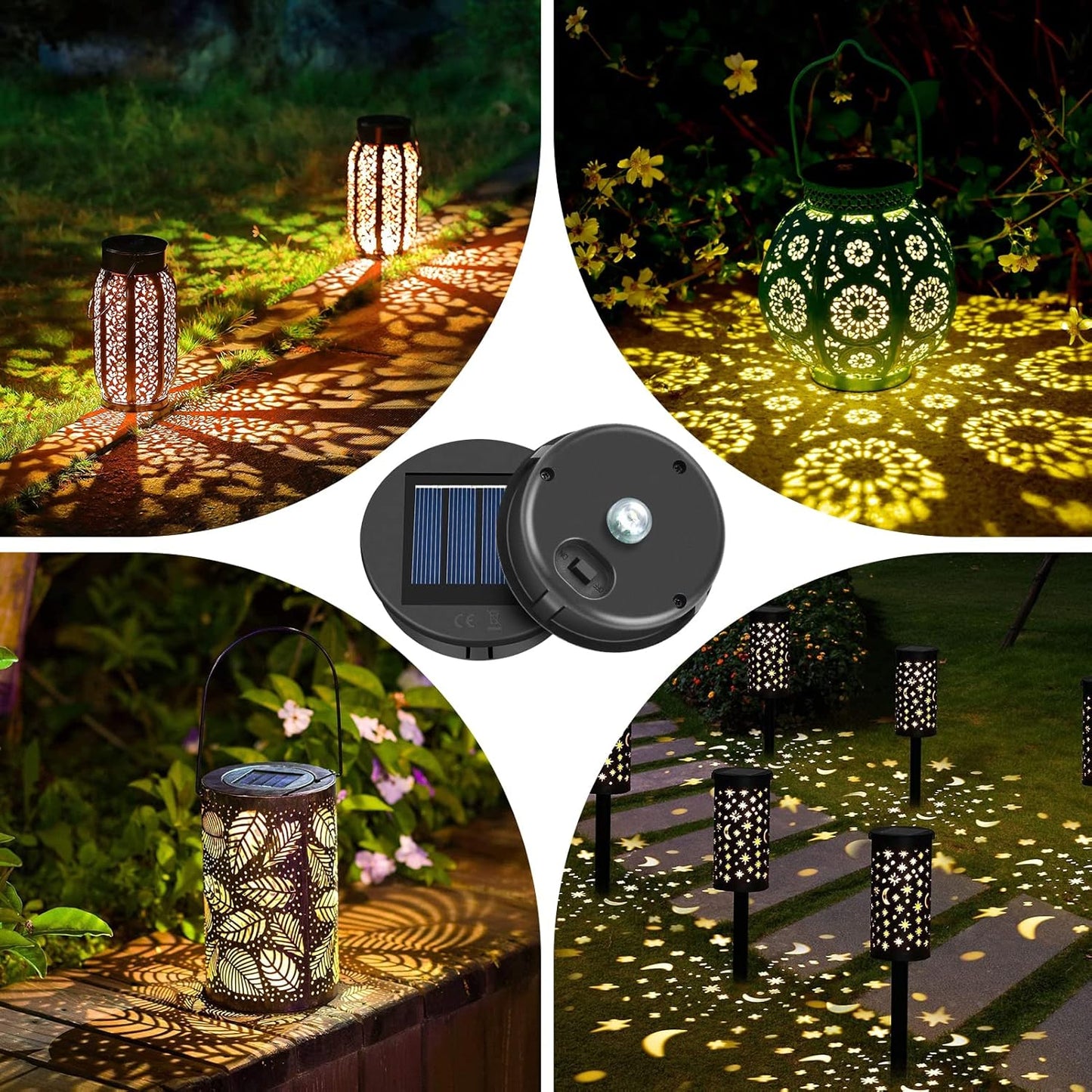 ELUTENG Solar Light Replacement Top 4 Pack (Top Size 3.15 inch, Bottom Size 2.83 inch) LED Solar Lantern Light Lids Outdoor Waterproof Replacement Solar Light Tops Warm White LED