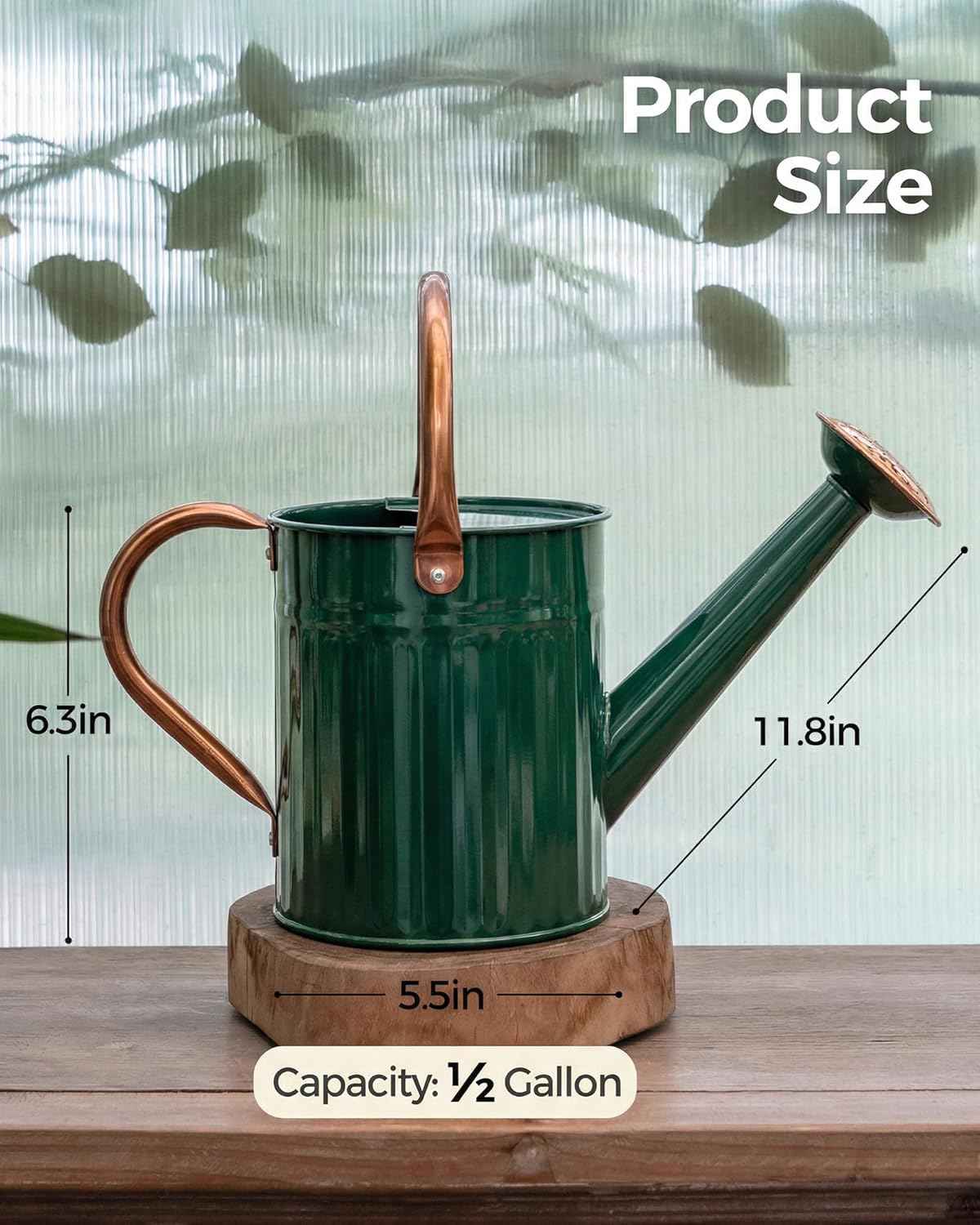 Bamworld Watering Can for Indoor Outdoor Plant Metal Watering Can with Removable Spout Embossd Design Plant Watering Devices Stainless Steel 1/2 Gallon Watering Cans Home & Garden Décor Deep Green