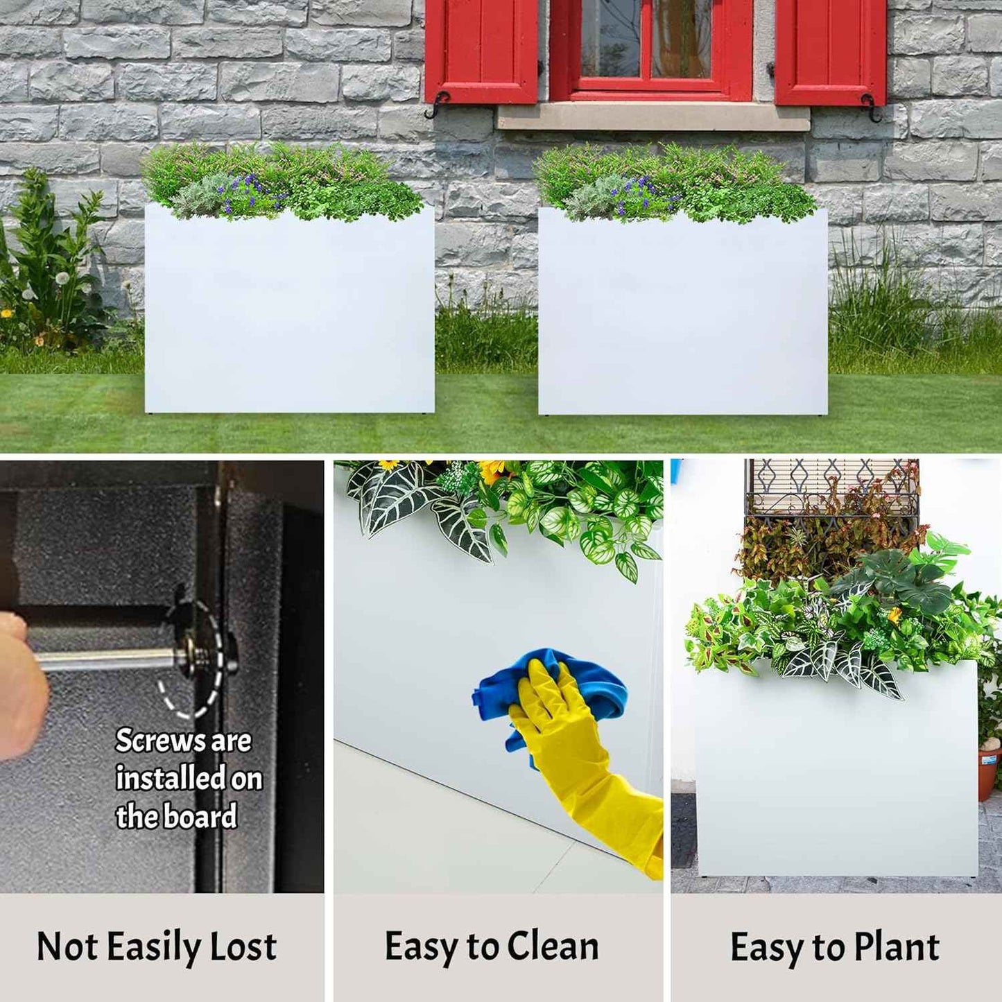 Metal Rectangular Planter Box, Galvanized Steel Tall Planters for Outdoor Plants, 35.5"x 10"x 28" White Outdoor Planters for Porch/Patio/Garden