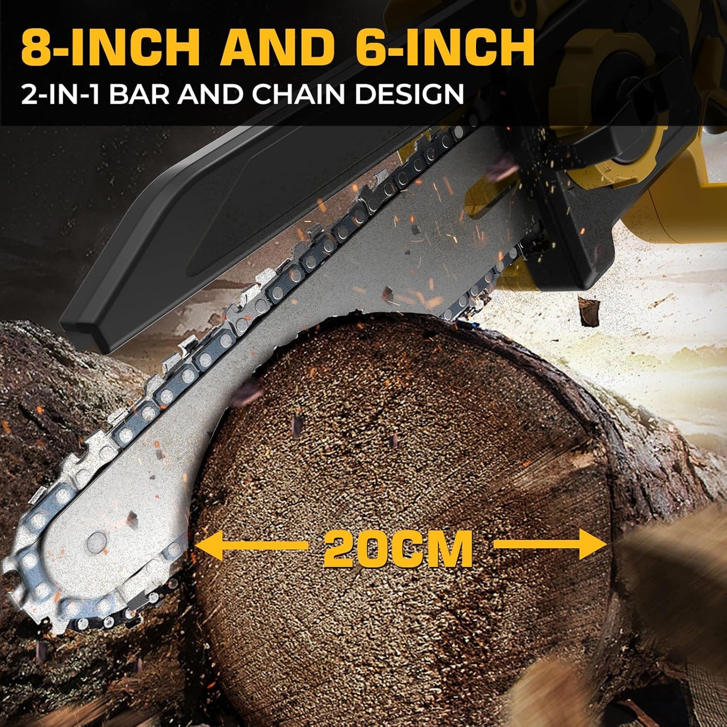 Mini Chainsaw for Dewalt 20V MAX Battery, Auto-Oiler, 8-Inch and 6-Inch 2-IN-1 Brushless Cordless Pruning Chainsaws, Battery Powered Mini Chain Saw for Wood Cutting (Tools only)