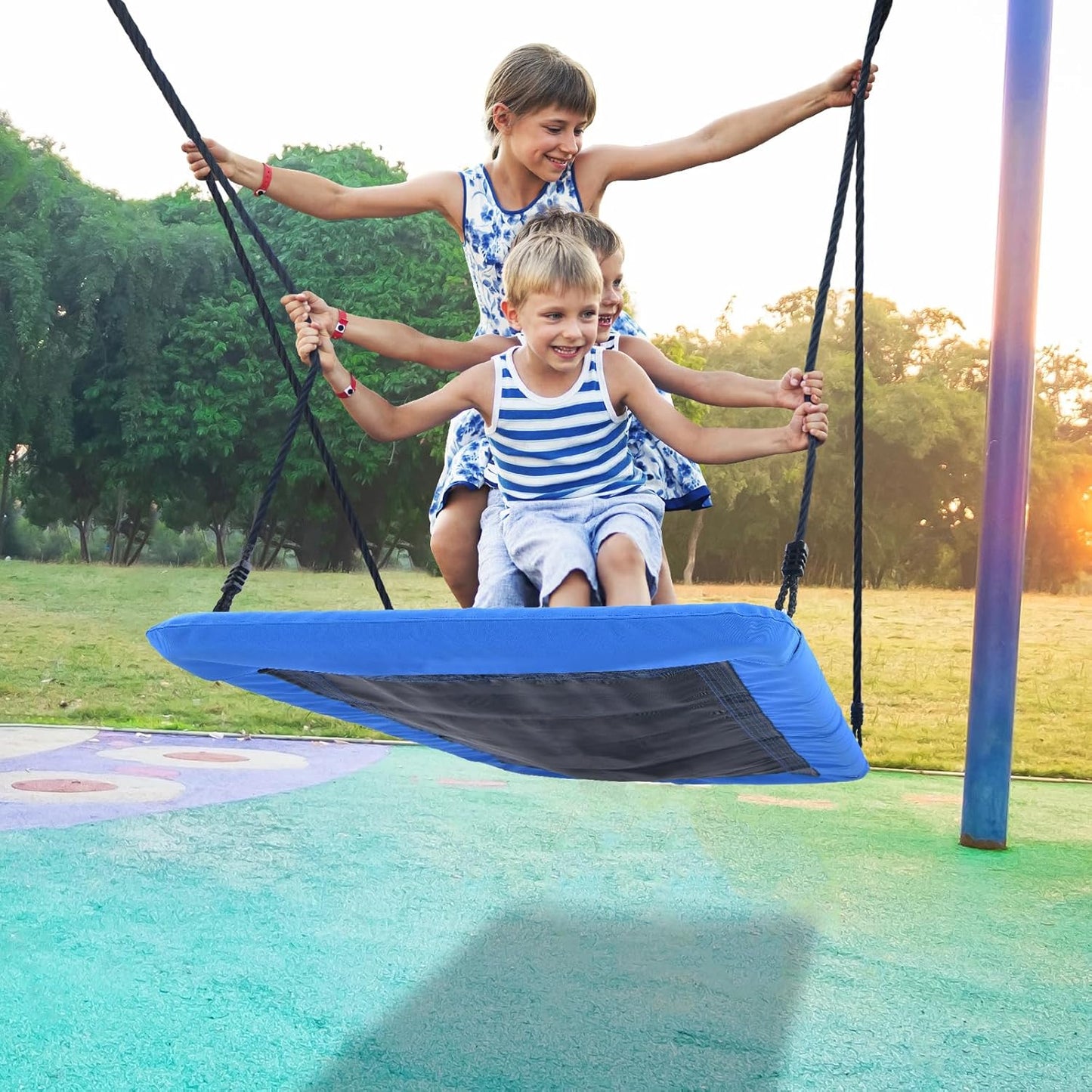 Trekassy 60" Extra Large Rectangle Tree Swing - Heavy Duty 700lb Capacity, Waterproof Platform for Kids & Adults with Complete Installation Kit & 2 Tree Straps - Blue (Patented)