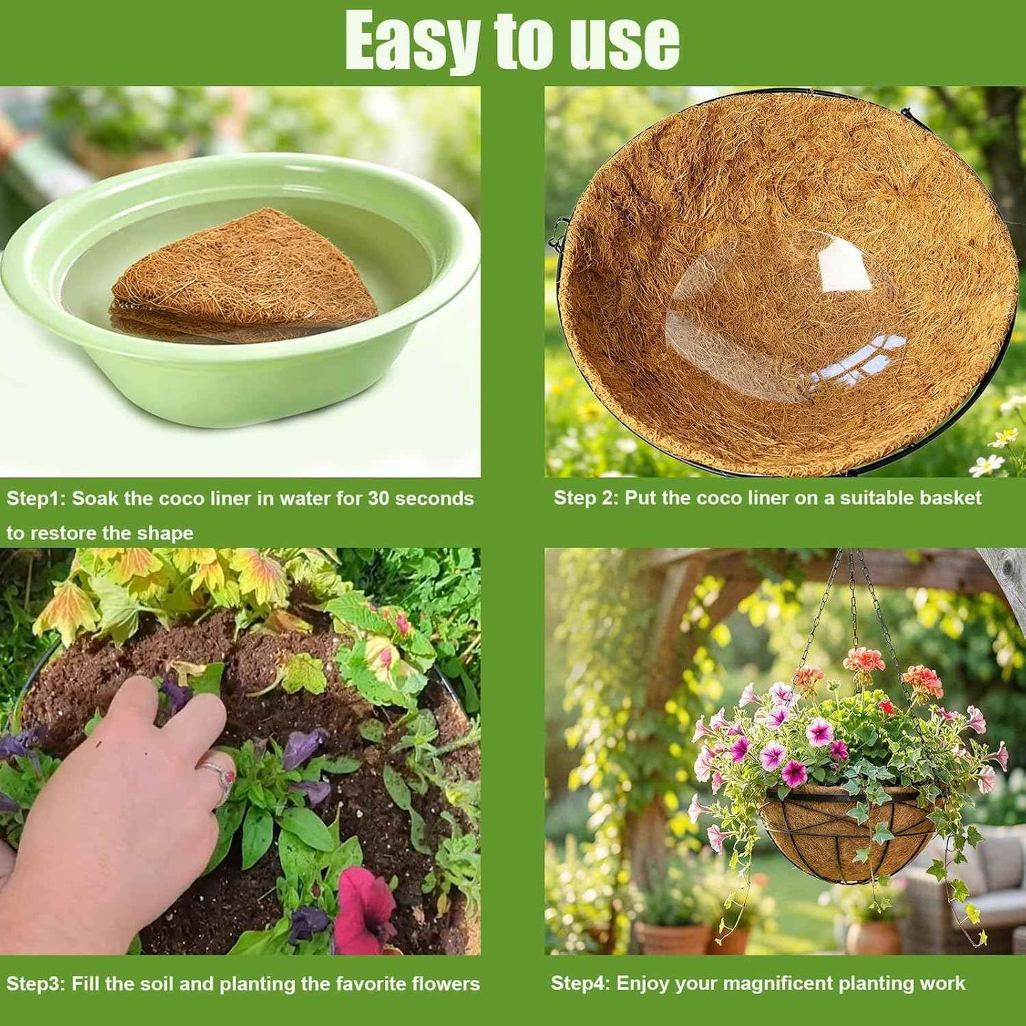 24 Inch Natural Coconut Fiber Liner for planters Round Coco Replacement Liners for Hanging Flower Basket Planter Extra Large Coco Coir Pots for Outdoor Garden Plants – 2 Pack