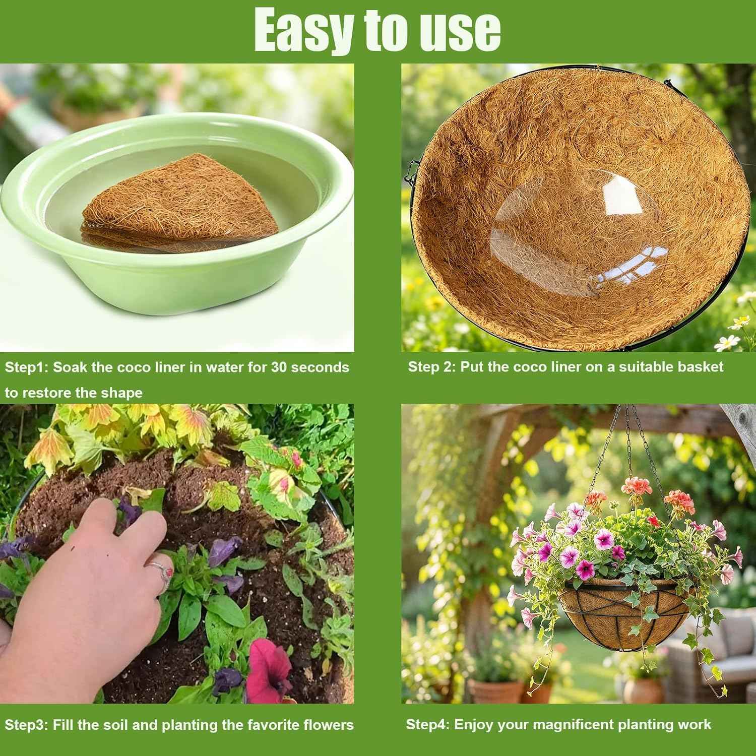 24 Inch Natural Coconut Fiber Liner for planters Round Coco Replacement Liners for Hanging Flower Basket Planter Extra Large Coco Coir Pots for Outdoor Garden Plants – 2 Pack