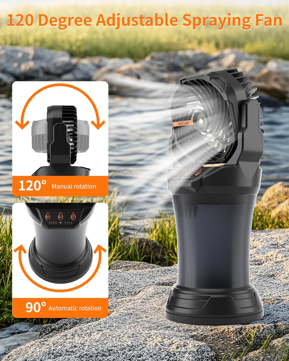 Portable Misting Fan with Large Battery Fan-Rechargeable Outdoor Misting Cooling Fans with 2L Water Tank,RGB Lights,4 Speeds & Spray Modes-for Patio, Camping, Beach, Workshop (Black)