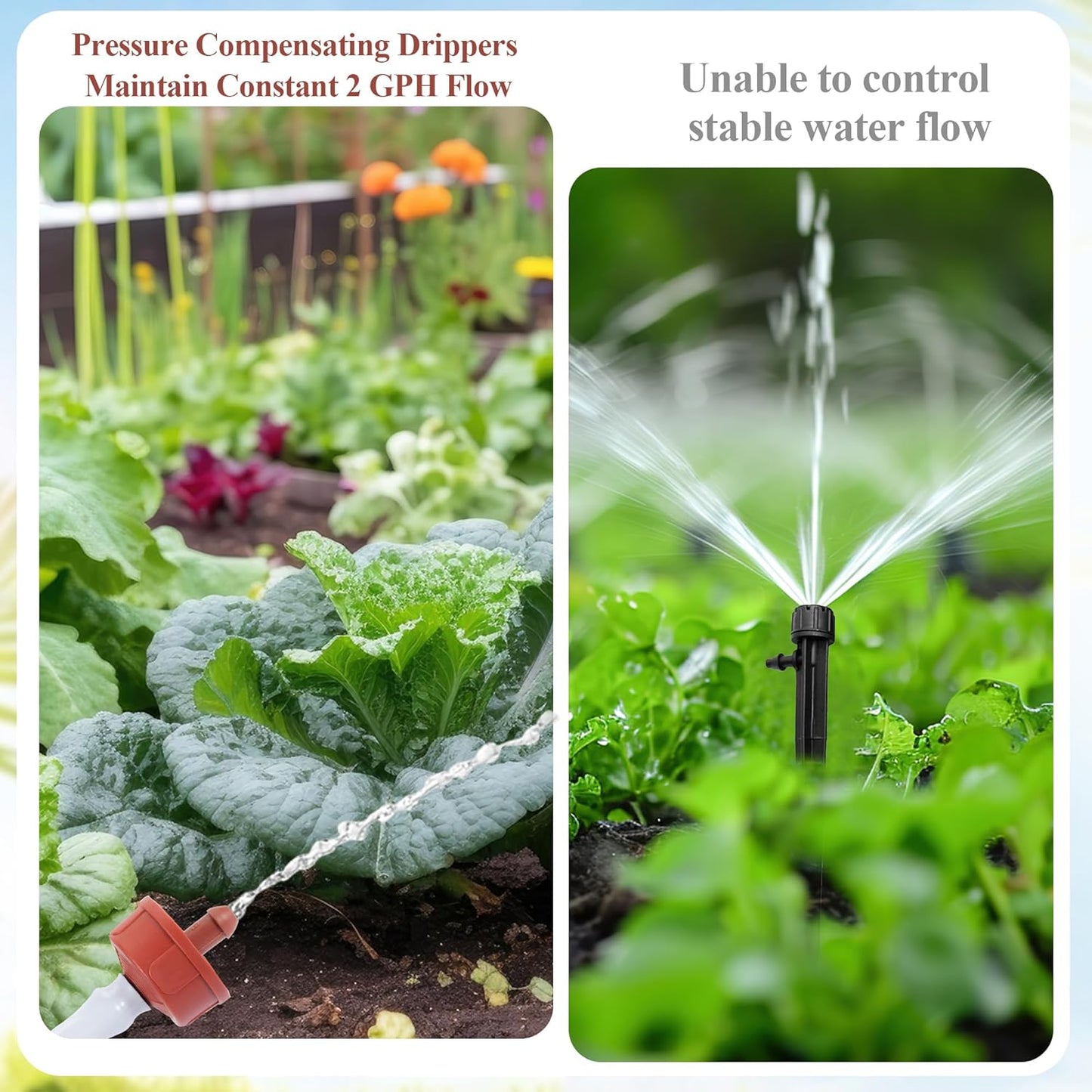 60Pcs 2 GPH Pressure Compensating Irrigation Spot Drippers,Constant Flow Barb Outlet Watering Dripper Emitters Heads Parts for 1/4 Inch Watering Tubing Line for Garden Pots Plants Irrigation Systems