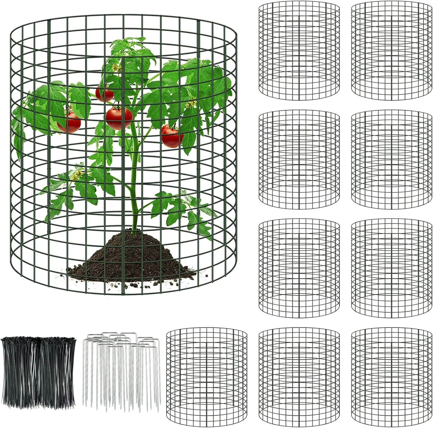 10 Packs 12" x 12" Wire Plant Protectors Wire Plant Cages Metal Mesh Plant Cage Chicken Wire Cloche with Ground Stakes and Nylon Ties Protect Plants,Garden,Shrubs and Vegetables from Animals-30 PCS