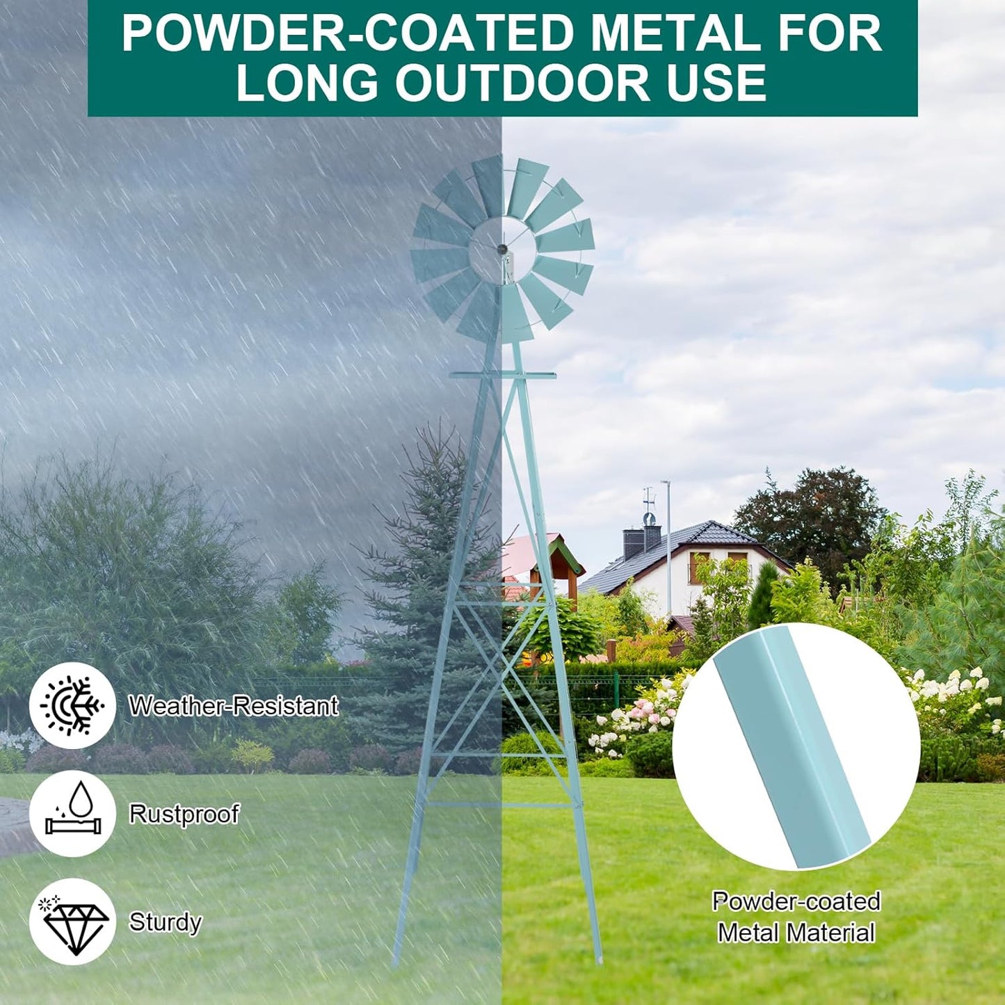 Garden Windmill for Yard Decor, 8 ft Tall Metal Windmill with Spinning Blades, Weather-Resistant Outdoor Windmill for Lawn, Farmhouse, Rustic & Farm Decor,Blue