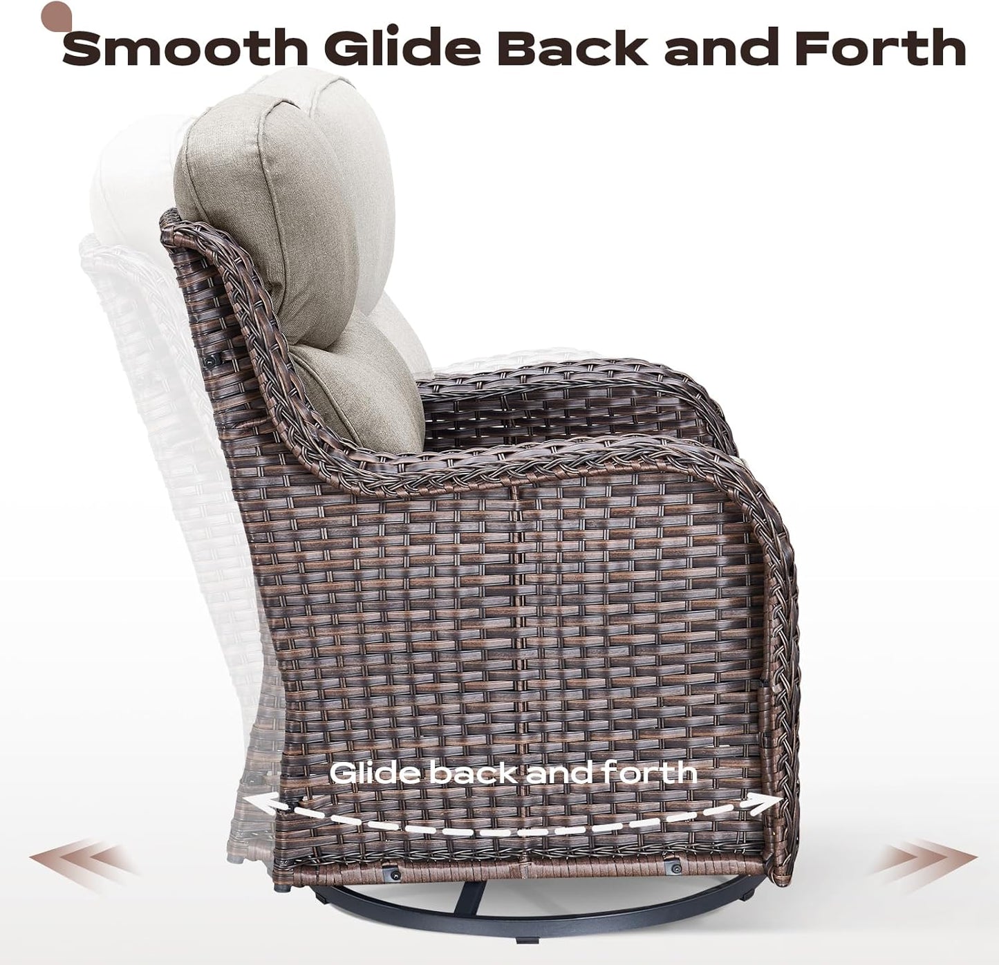 Wicker Outdoor Patio Furniture Set - 5 Piece Patio Conversation Sets with Swivel Rocker Chairs, Ottomans and Side Table, 6 inch Cushions, Waterproof Wicker, for Porch Deck Brown/Beige