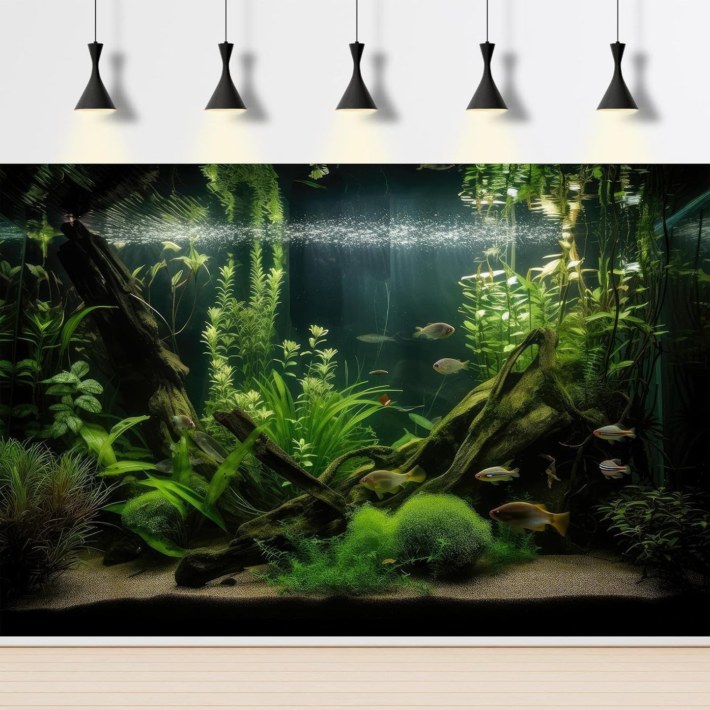 Aquarium Background Diverse Aquatic Plants and Seagrasses Terrarium Background Redwood Root Lush Green Underwater Plants Moss Fish Tank Background Under The Sea Aquarium Backdrop Vinyl 72x24in