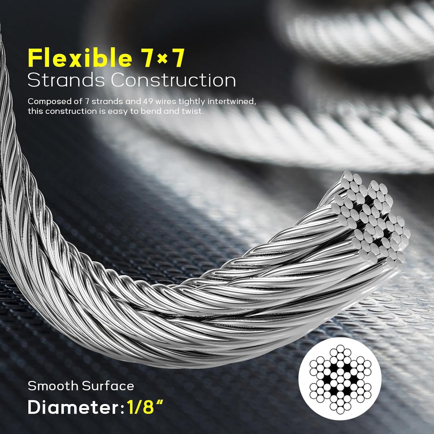 600FT 1/8" T316 Stainless Steel Cable, Wire Rope Aircraft Cable for Deck Cable Railing Kit and DIY Balustrades, 7x7 Strands Construction, Comes with a Cutter