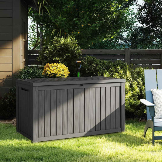 180 Gallon Large Outdoor Storage Box, Resin Deck Box Lockable Waterproof for Patio Furniture Cushions, Garden Tools, UV Resistant Outside Storage Bin, Black