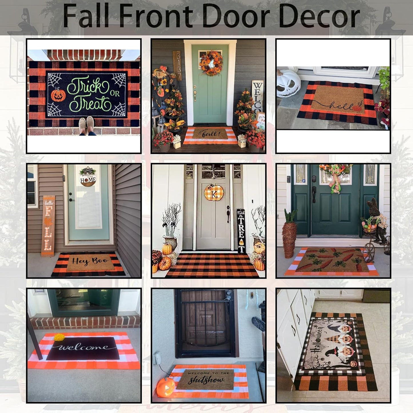Orange and White Plaid Rug, 4' x 6' Fall Outdoor Front Door Decor Mat, Cotton Washable Hand-Woven Rug for Layered Doormat, Autumn Halloween Thanksgiving Carpet for Porch, Entryway