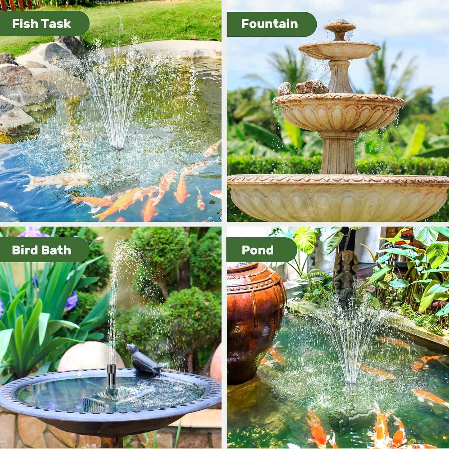 Antfraer 8W Solar Fountain Pump With 3600mAh Battery Backup, Solar Water fountain for Bird Bath with Double-Layer Nozzles & 5Ft PVC Tubing for Bird Bath Small Pond Waterfall DIY Features