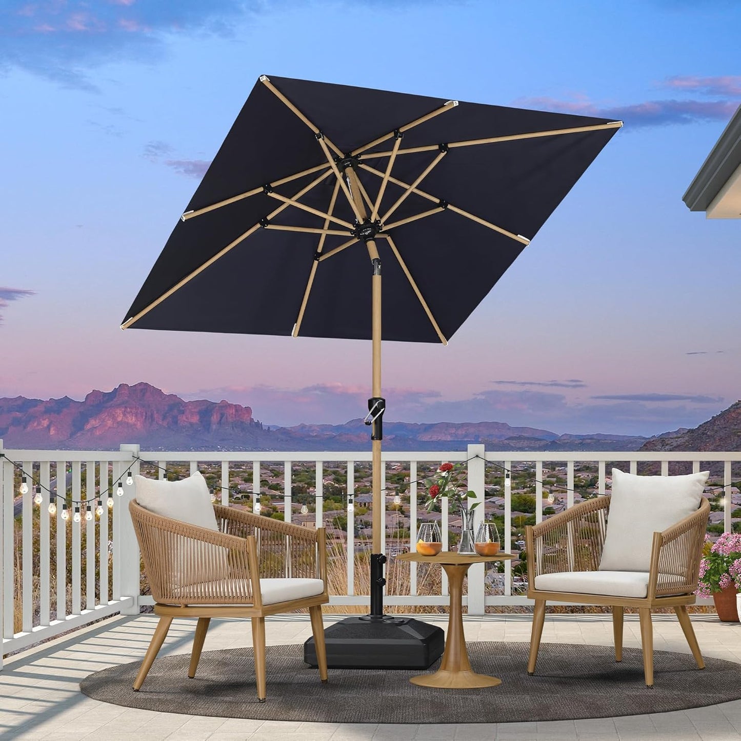 PURPLE LEAF 6' x 6' Market Umbrella Outdoor Table Umbrella Aluminum Patio Umbrella with Push Button Tilt & 8 Sturdy Ribs and Crank Outdoor Umbrellas for Deck Backyard Beach, Navy Blue