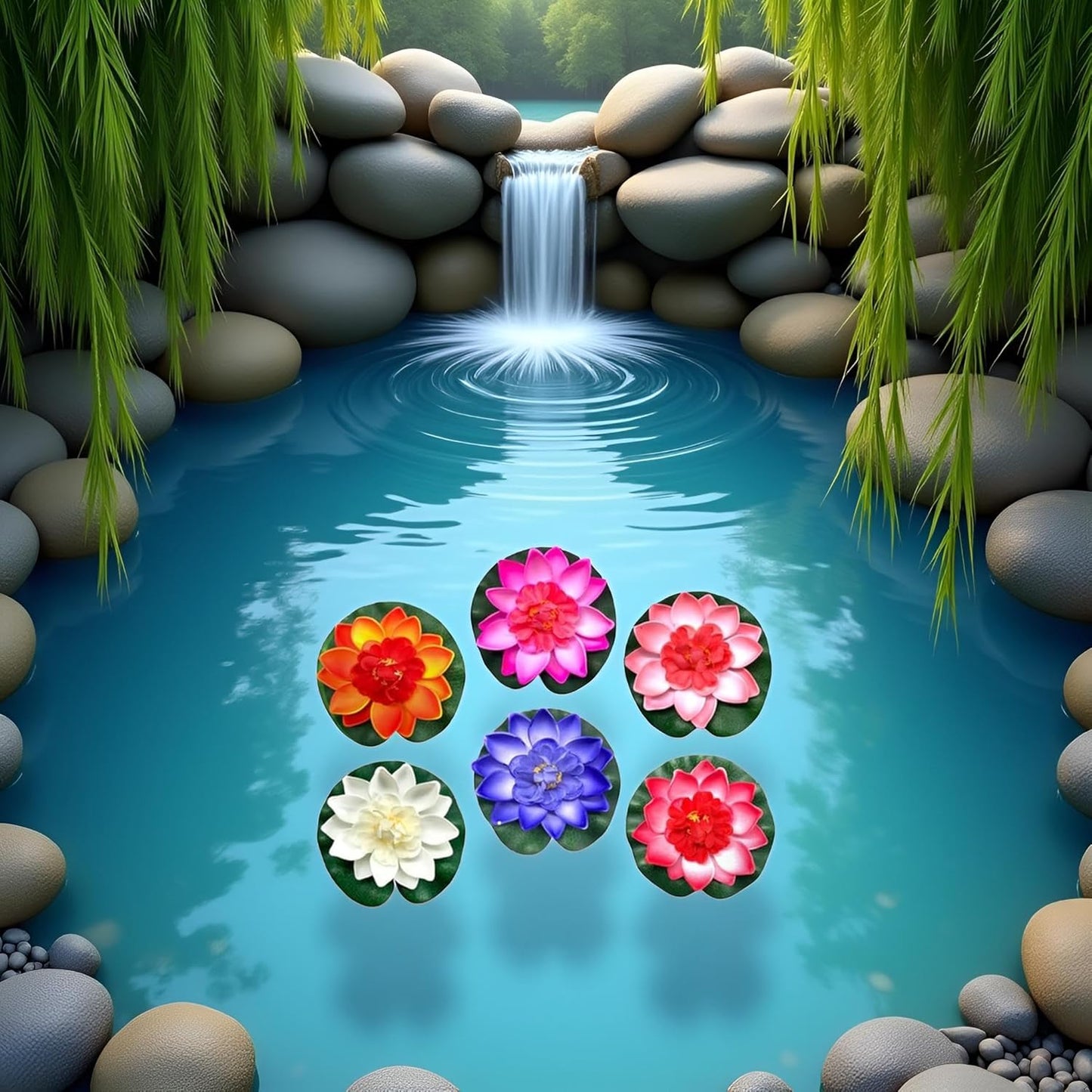 6 Pcs Large Floating Lotus Flowers Faux with Artificial Lily Pads, Artificial Floating Foam Lotus Flower with Water Lily Pad,Floating Artificial Lotus Flowers Decor Pond Home Decoration
