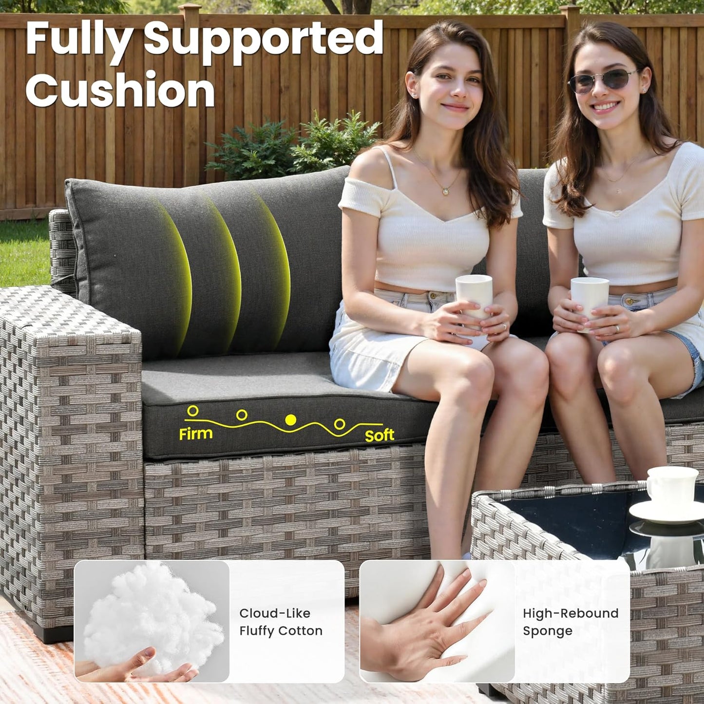 ovios 13 Pieces Patio Furniture Set, Outdoor Wicker Sectional Sofa with 54 Inch Fire Pit Table Comfy Cushions, Modern Modular Deep Seat Rattan Couch Conversation Set, Black