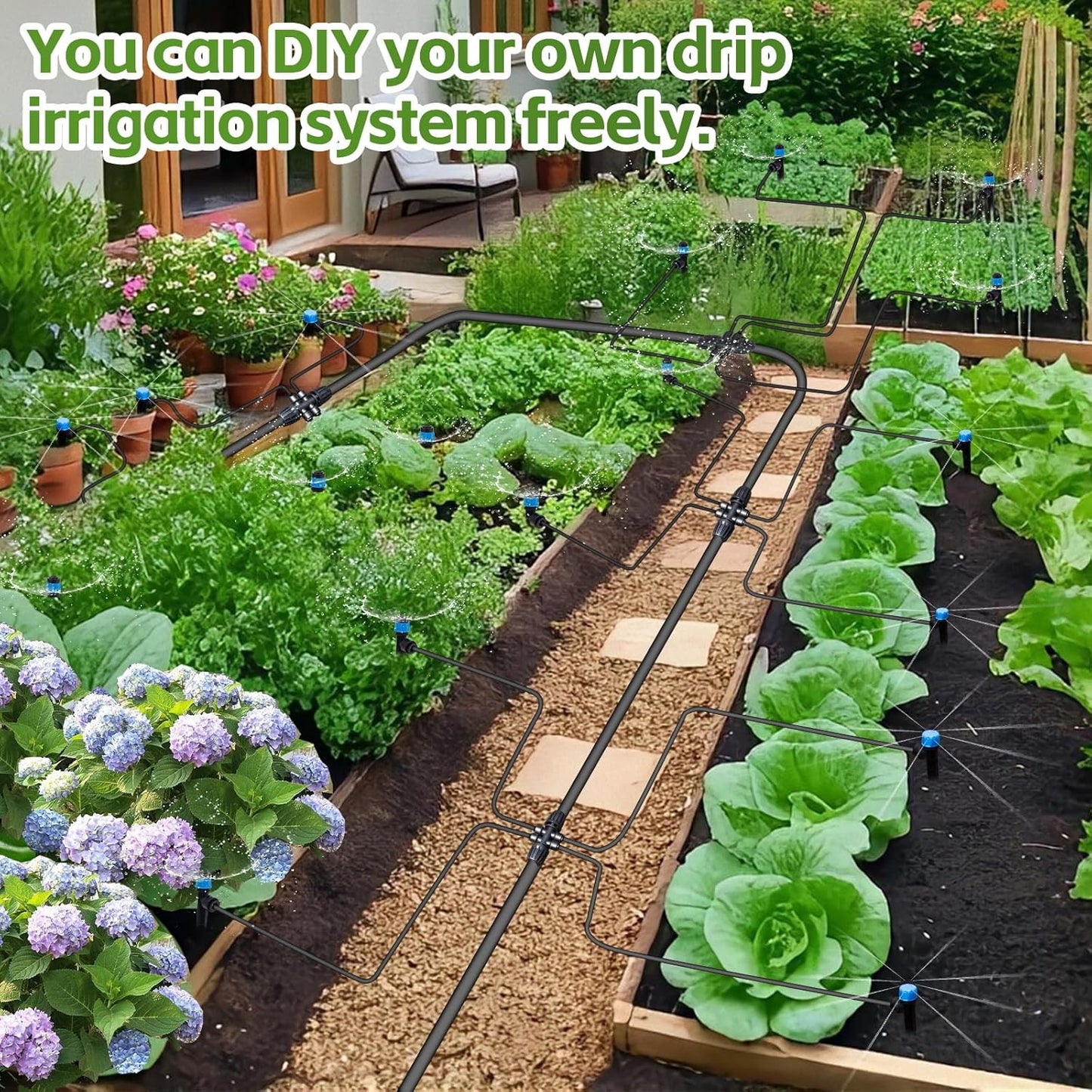 Inntop 240FT Drip Irrigation System Kits, Quick Connect Automatic Garden Watering System for Raised Bed, Potted Plants, Lawn, Greenhouse with 1/2 inch Hose 1/4 inch Tubing and Accessories