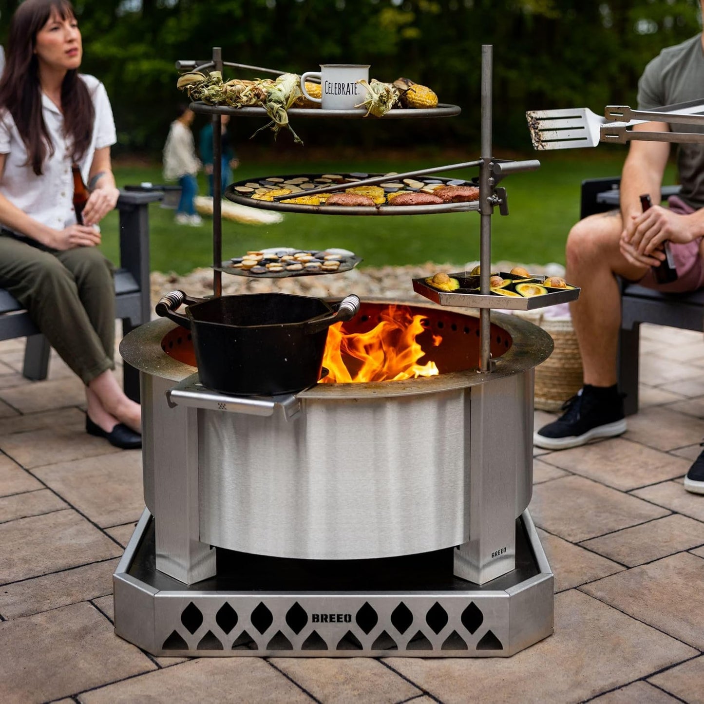 Breeo Smokeless Fire Pit (X Series 30, Stainless Steel) | 34.5 inch Smokeless Firepit for Outside | 94 Pounds | Ideal for Families Compatible with Wide Range of Breeo Accessories