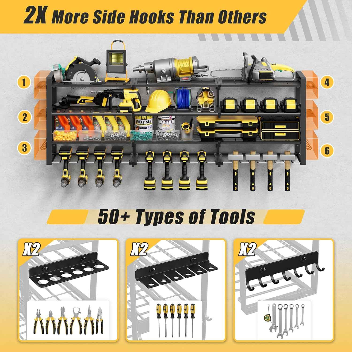 Jusgym Large 49''W Power Tool Organizer Wall Mount |650lbs Tool Garage Storage Rack with 12 Cordless Drill Holder |4-Tier Heavy Duty Garage Organization |Fathers Day Dad Gifts for Men