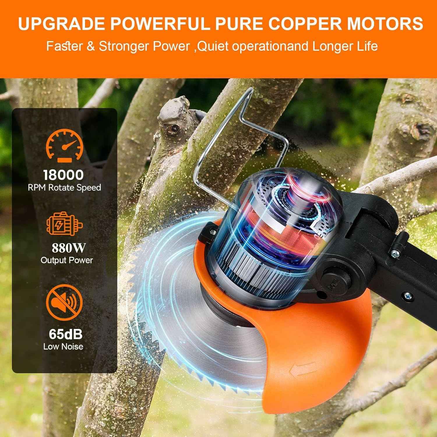 Electric Weed Wacker Cordless,24v Weed Eater Battery Powered 3 In 1 Lightweight Grass Trimmer With 2 4.0 Ah Batteries & Charger, Weed Eater With Blade & Wheels For Women,Lawn Care,Garden,Yard (Orange)